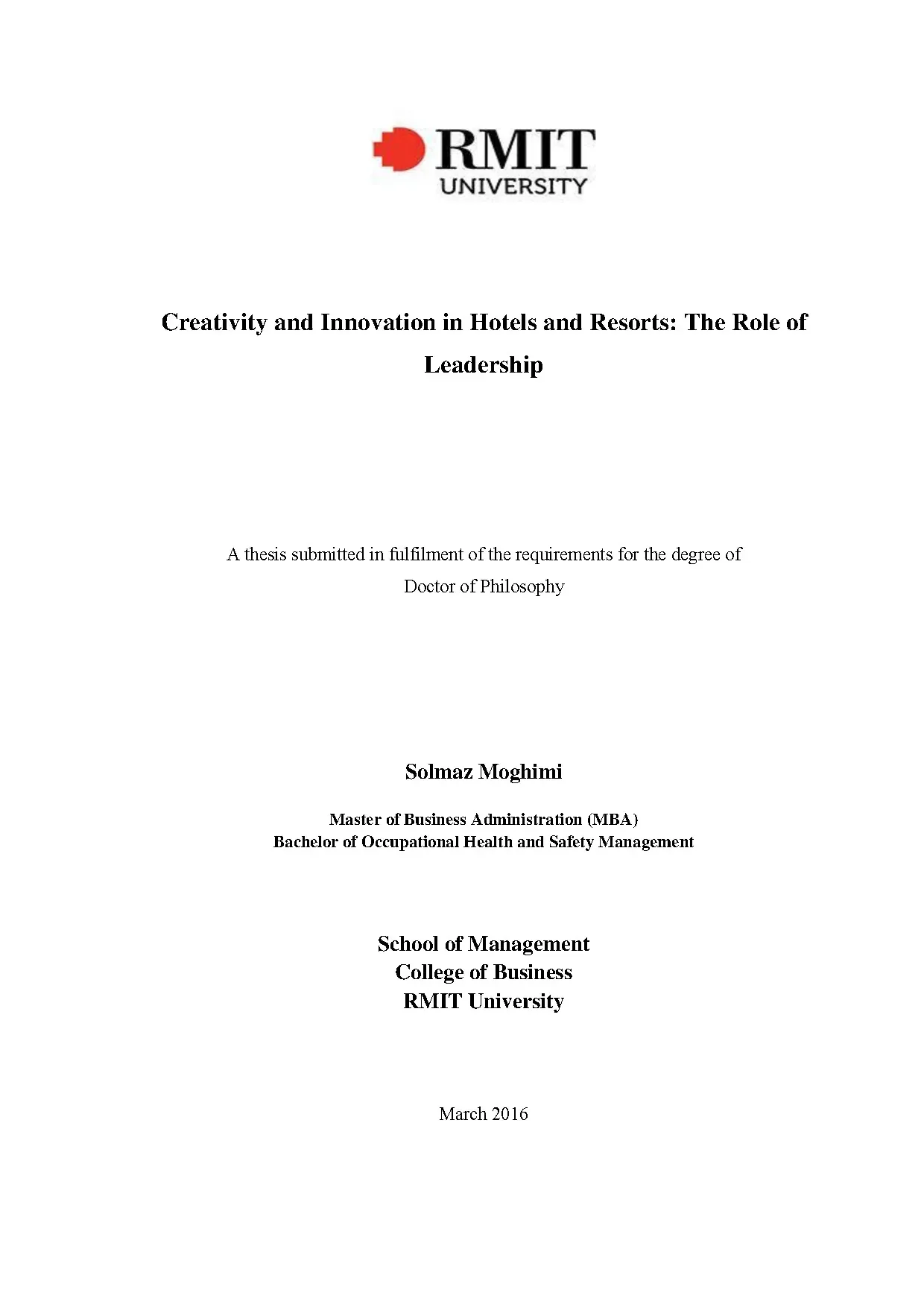 Doctoral thesis of philosophy creativity and innovation in h