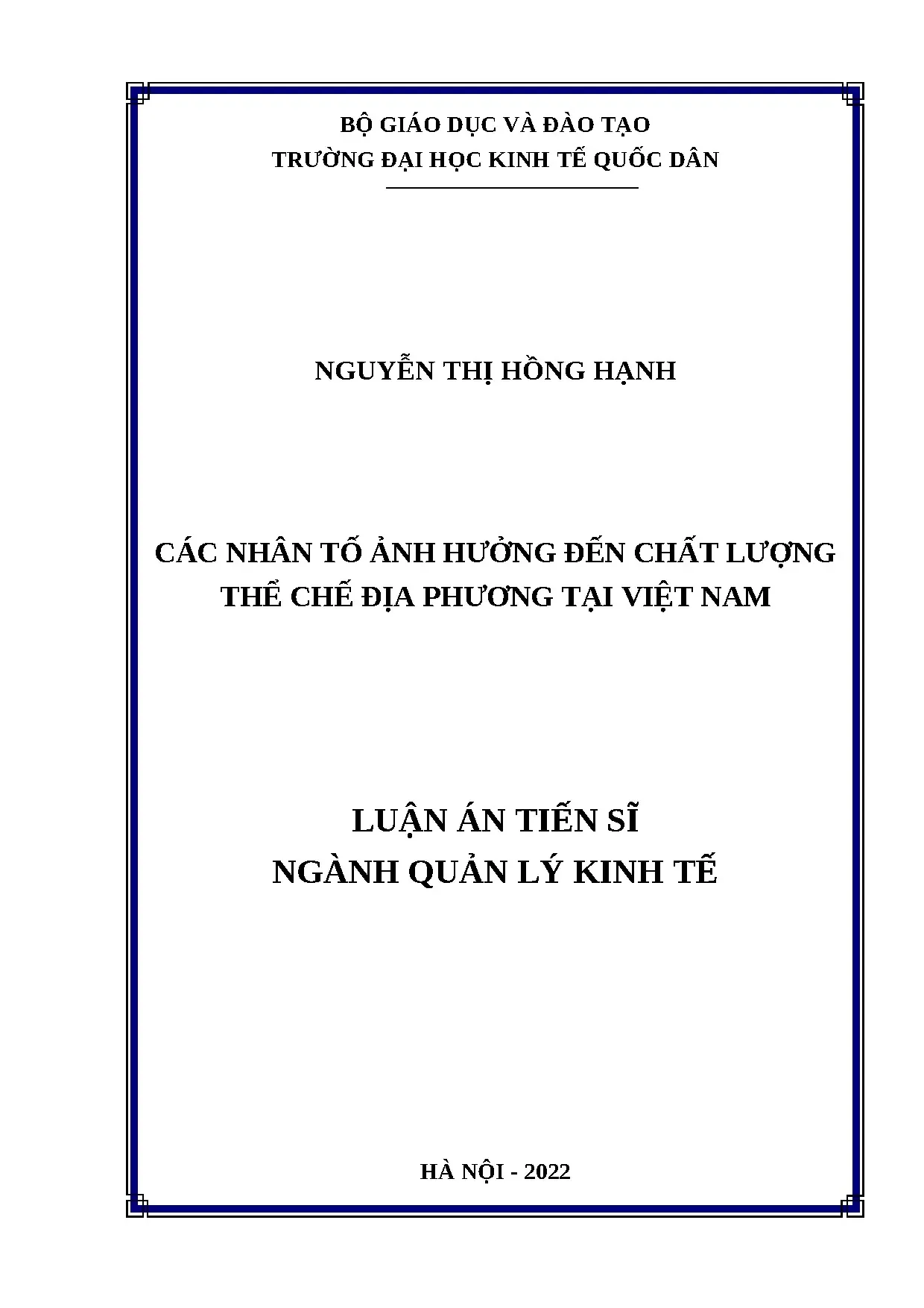 Các nhân tố ảnh hưởng chất lượng thể chế địa phương tại Việt Nam
