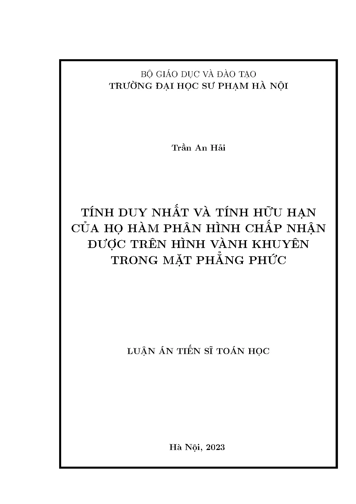 Hàm phân hình trên hình vành khuyên: Tính duy nhất và hữu hạn