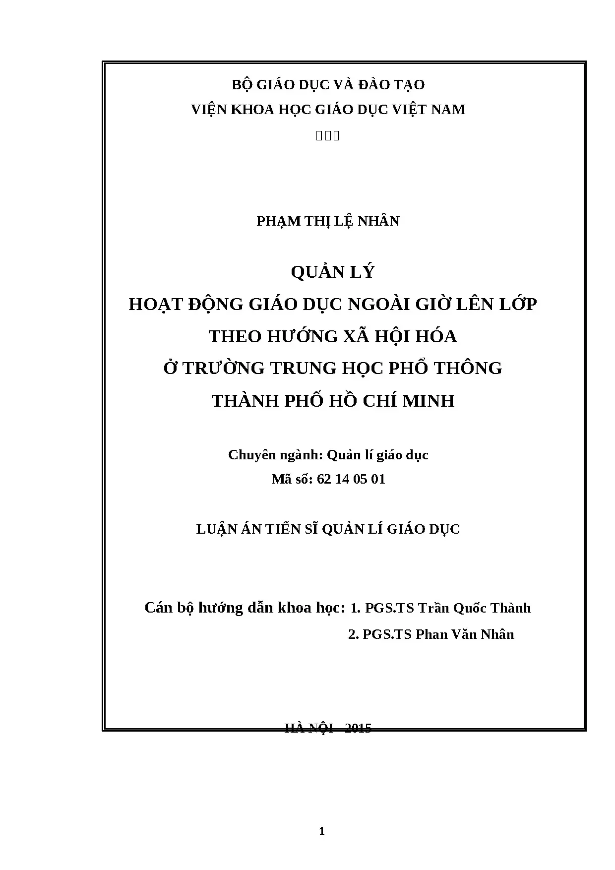 Luận án quản lý hoạt động giáo dục ngoài giờ lên lớp theo hư