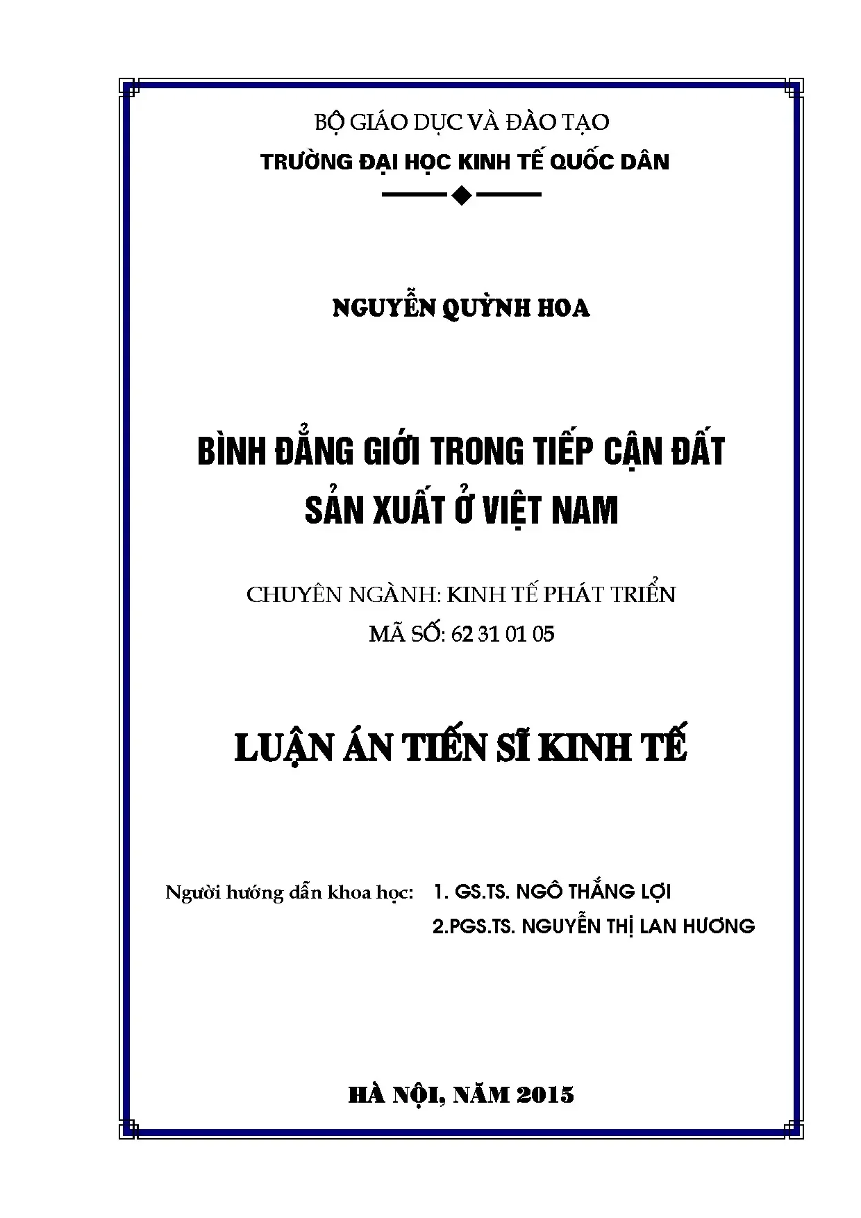 Bình đẳng giới trong tiếp cận đất sản xuất ở việt nam