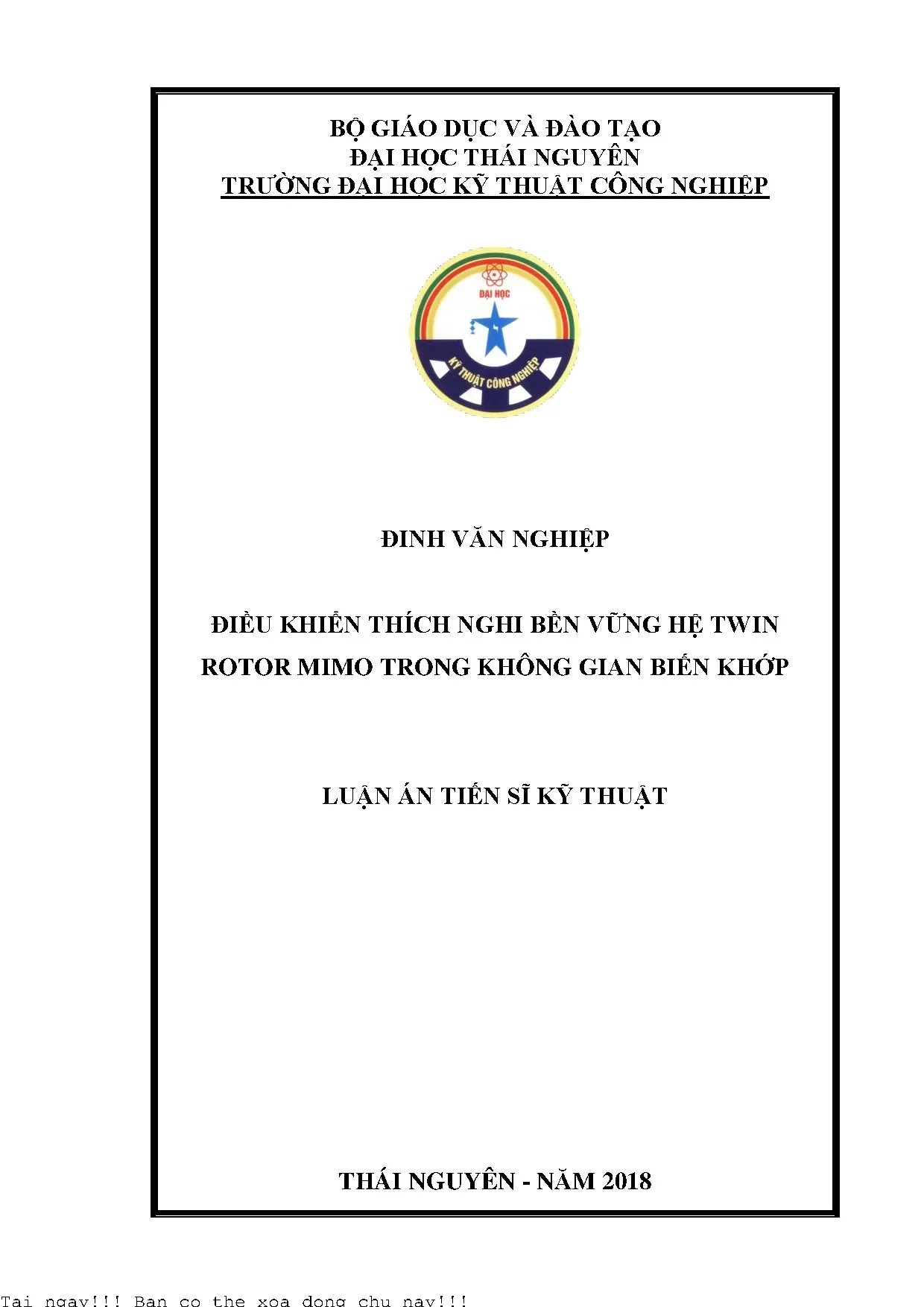 Điều khiển thích nghi bền vững hệ twin rotor mimo
