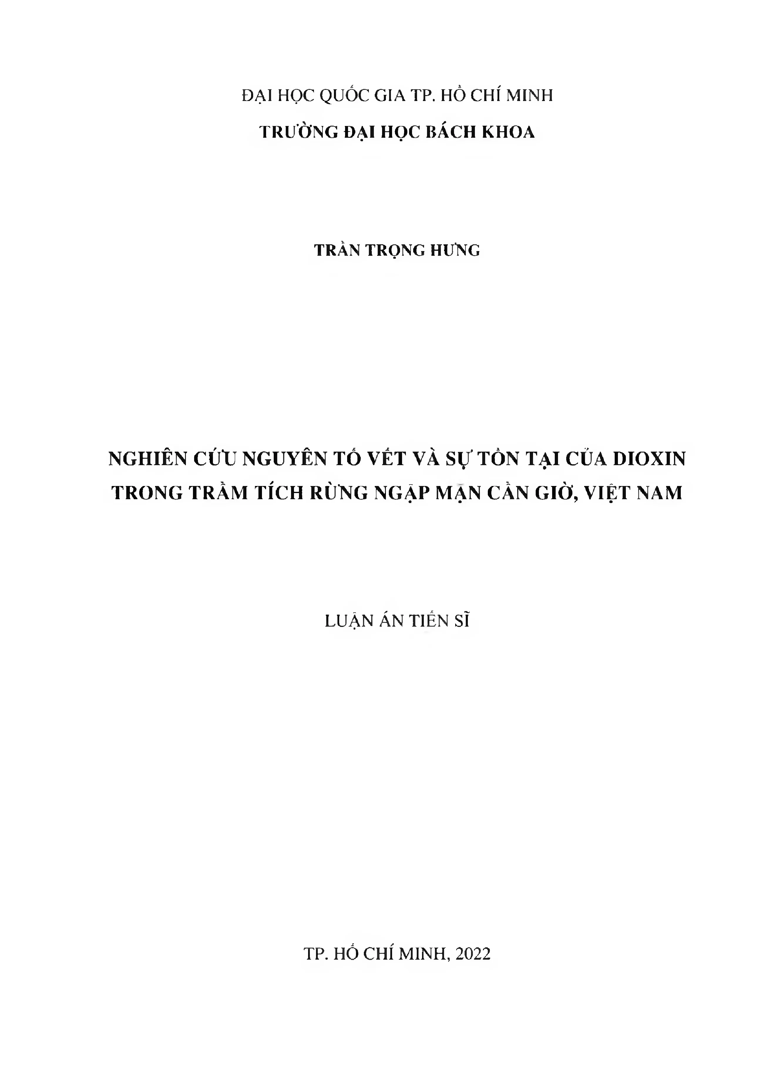 Nghiên cứu nguyên tố vết và sự tồn tại của dioxin trong trầm