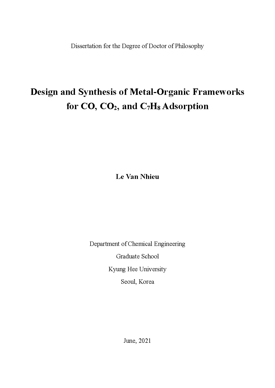 Design and Synthesis of MOFs for CO, CO2 Adsorption