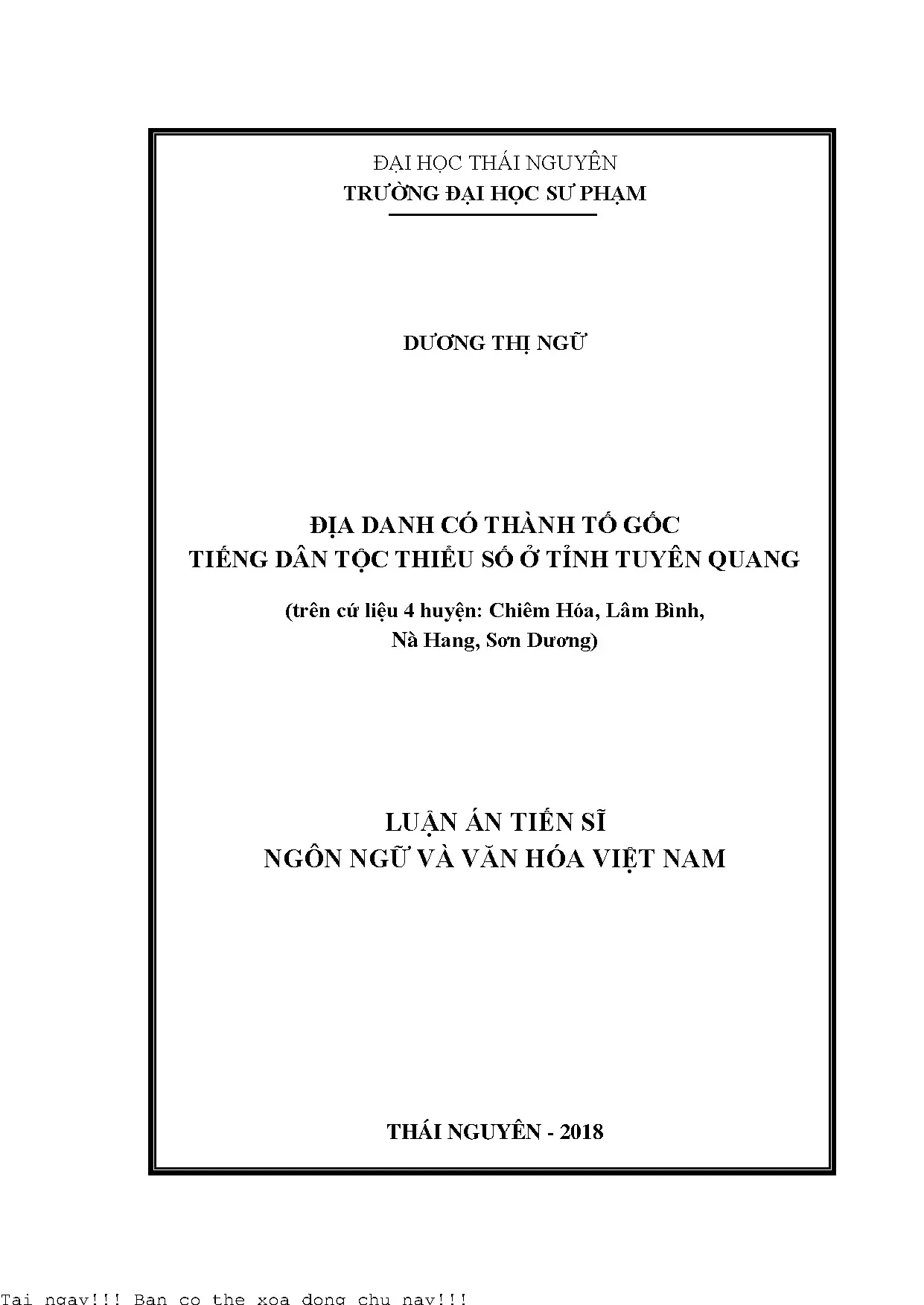 Địa danh gốc tiếng dân tộc thiểu số Tuyên Quang (4 huyện)