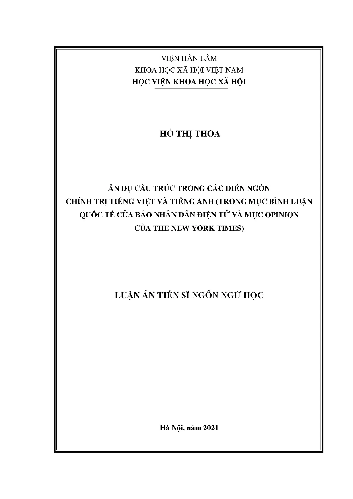 Luận án ẩn dụ cấu trúc trong diễn ngôn chính trị tiếng Việt và tiếng Anh