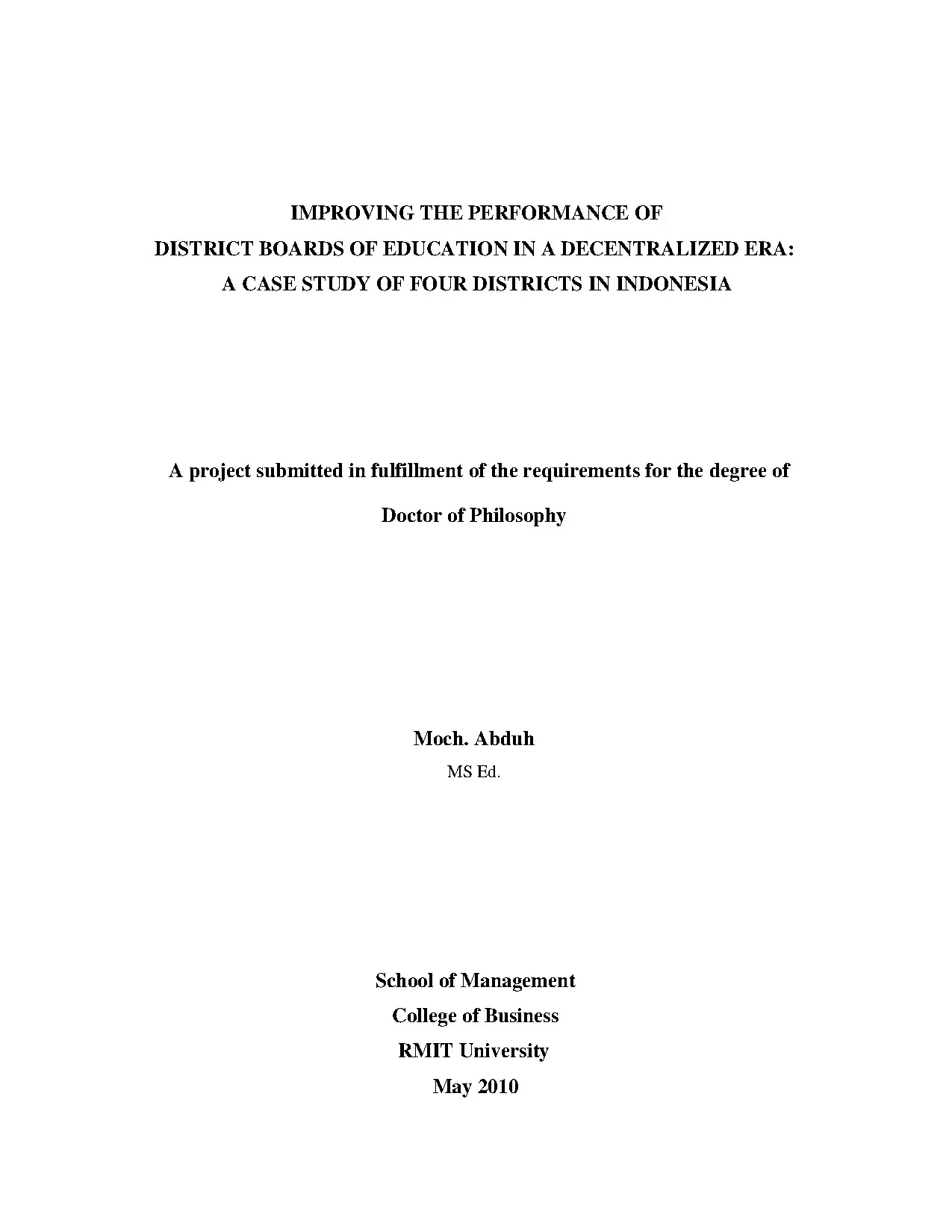 Doctoral thesis of philosophy improving the performance of d