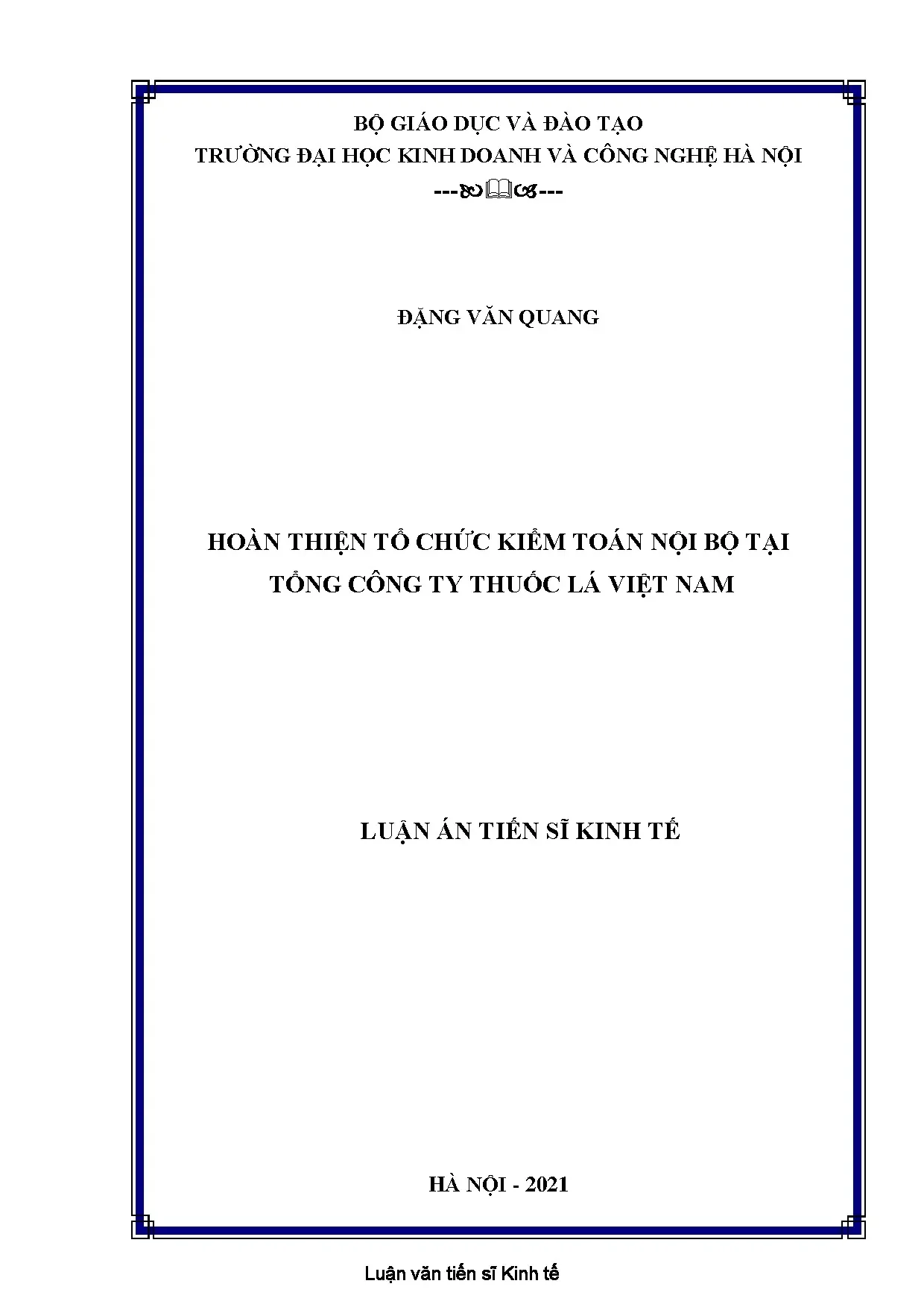 Hoàn thiện kiểm toán nội bộ tại Tổng Công ty Thuốc lá Việt Nam