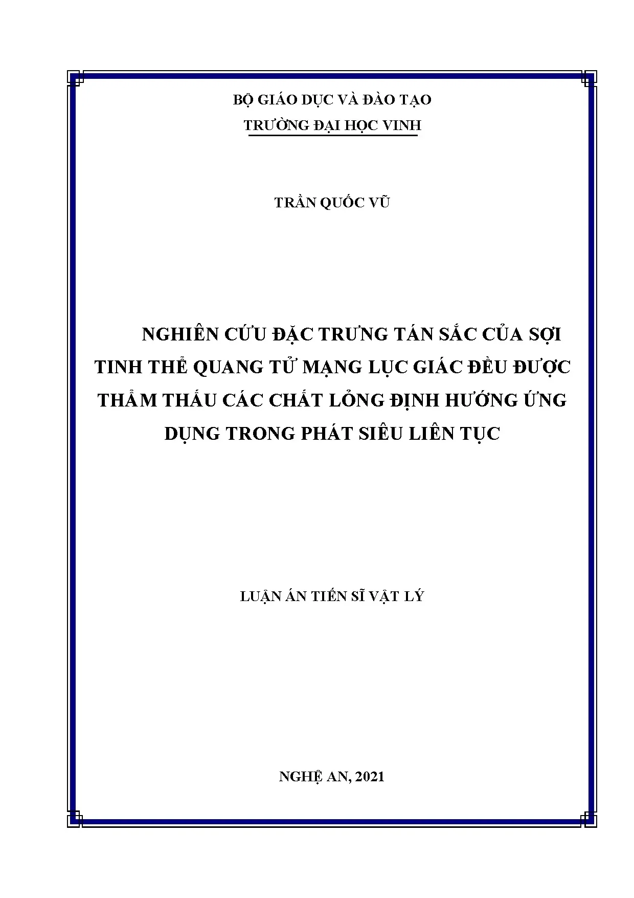 Luận án tiến sĩ nghiên cứu đặc trưng tán sắc của sợi tinh th