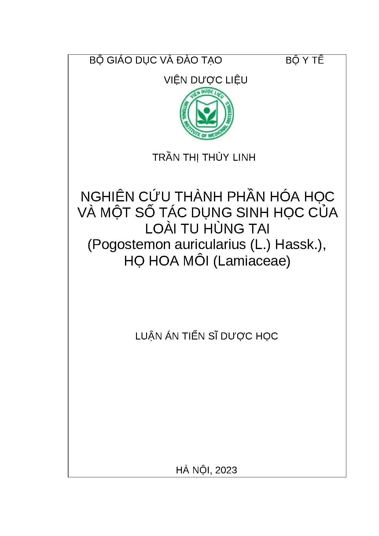 Nghiên cứu thành phần hóa học và tác dụng sinh học của tu hùng tai Pogostemon auricularius