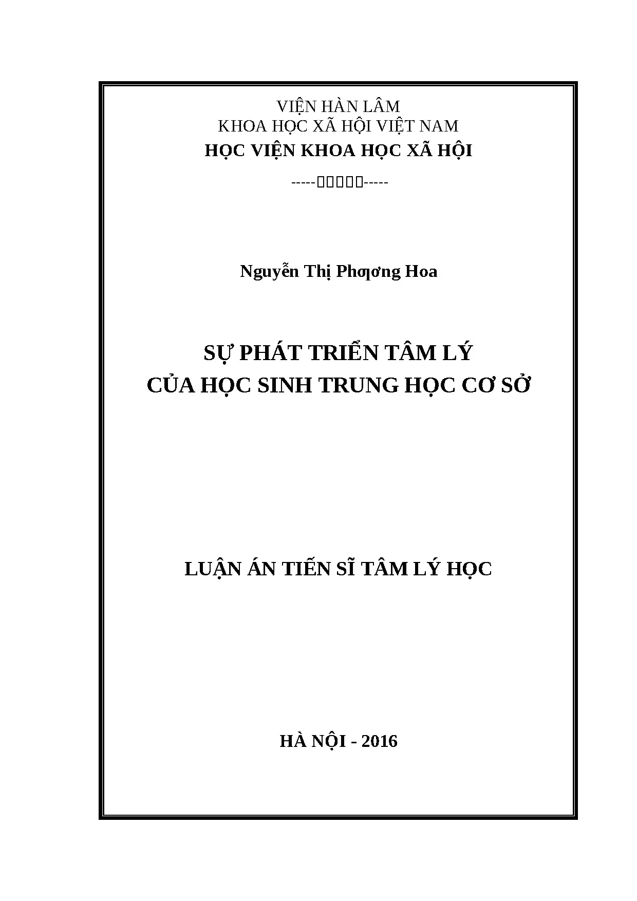 Luận án sự phát triển tâm lý của học sinh trung học cơ sở