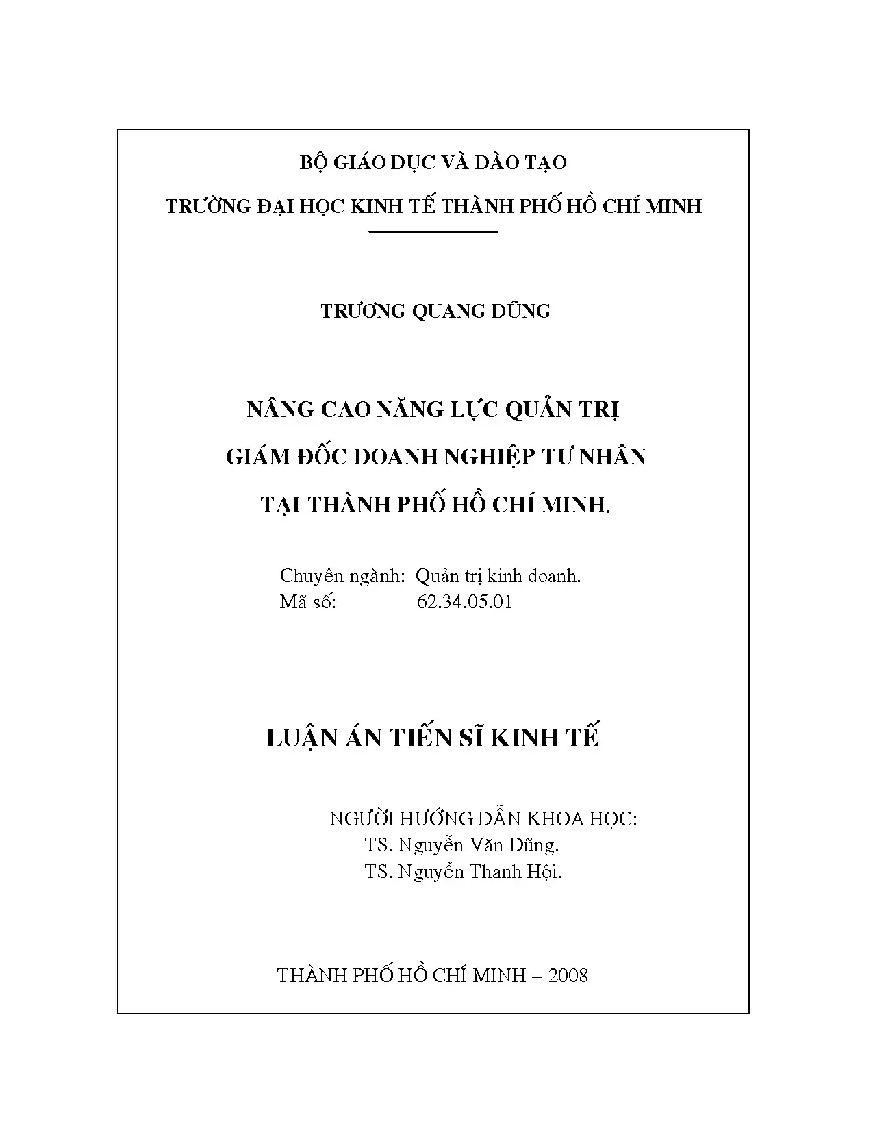Nâng cao năng lực quản trị giám đốc doanh nghiệp tư nhân tại TPHCM