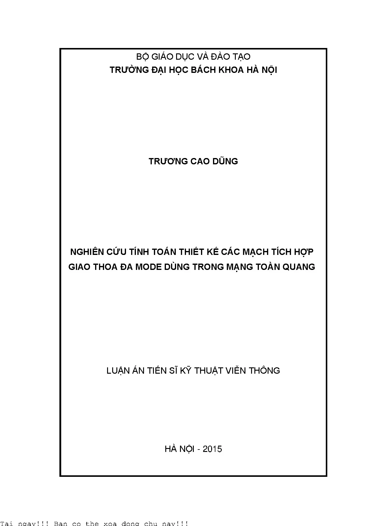 Nghiên cứu tính toán thiết kế các mạch tích hợp giao thoa đa
