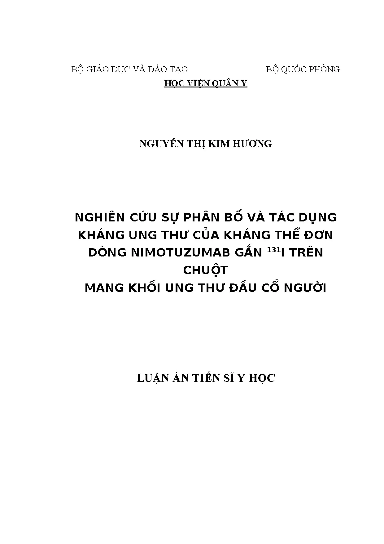 Luận án tiến sĩ: Nimotuzumab gắn 131I kháng ung thư đầu cổ