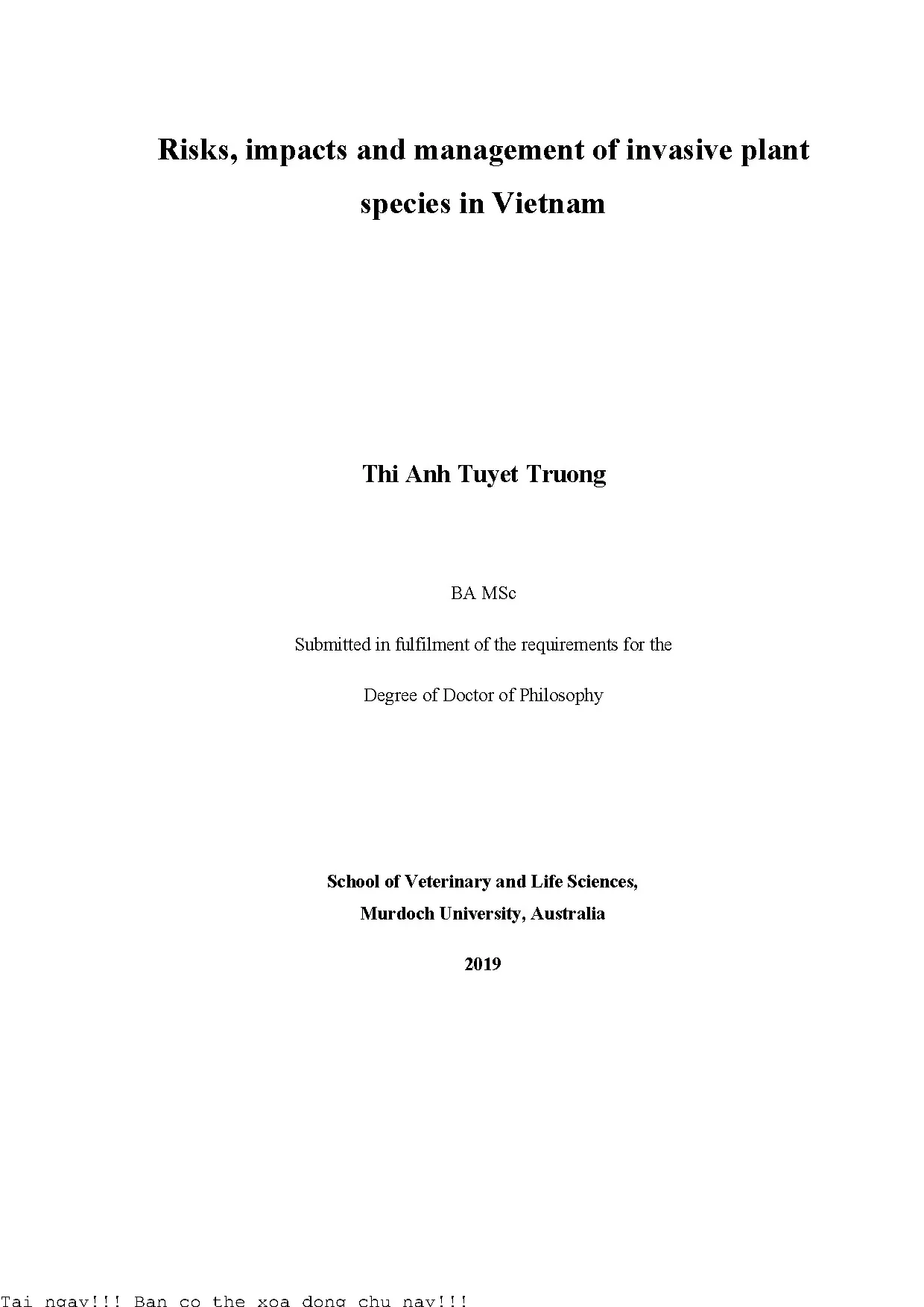 Risks impacts and management of invasive plant species in vi