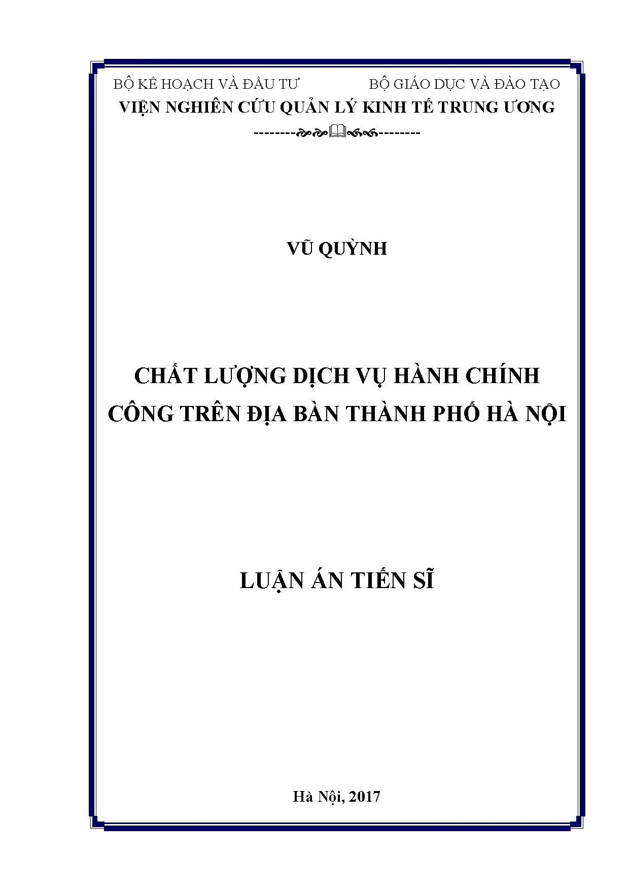 Luận án ts chất lượng dịch vụ hành chính công trên địa bàn t