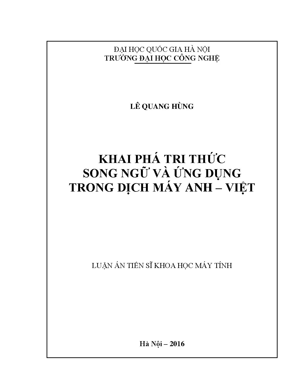Khai phá tri thức song ngữ và ứng dụng dịch máy Anh-Việt