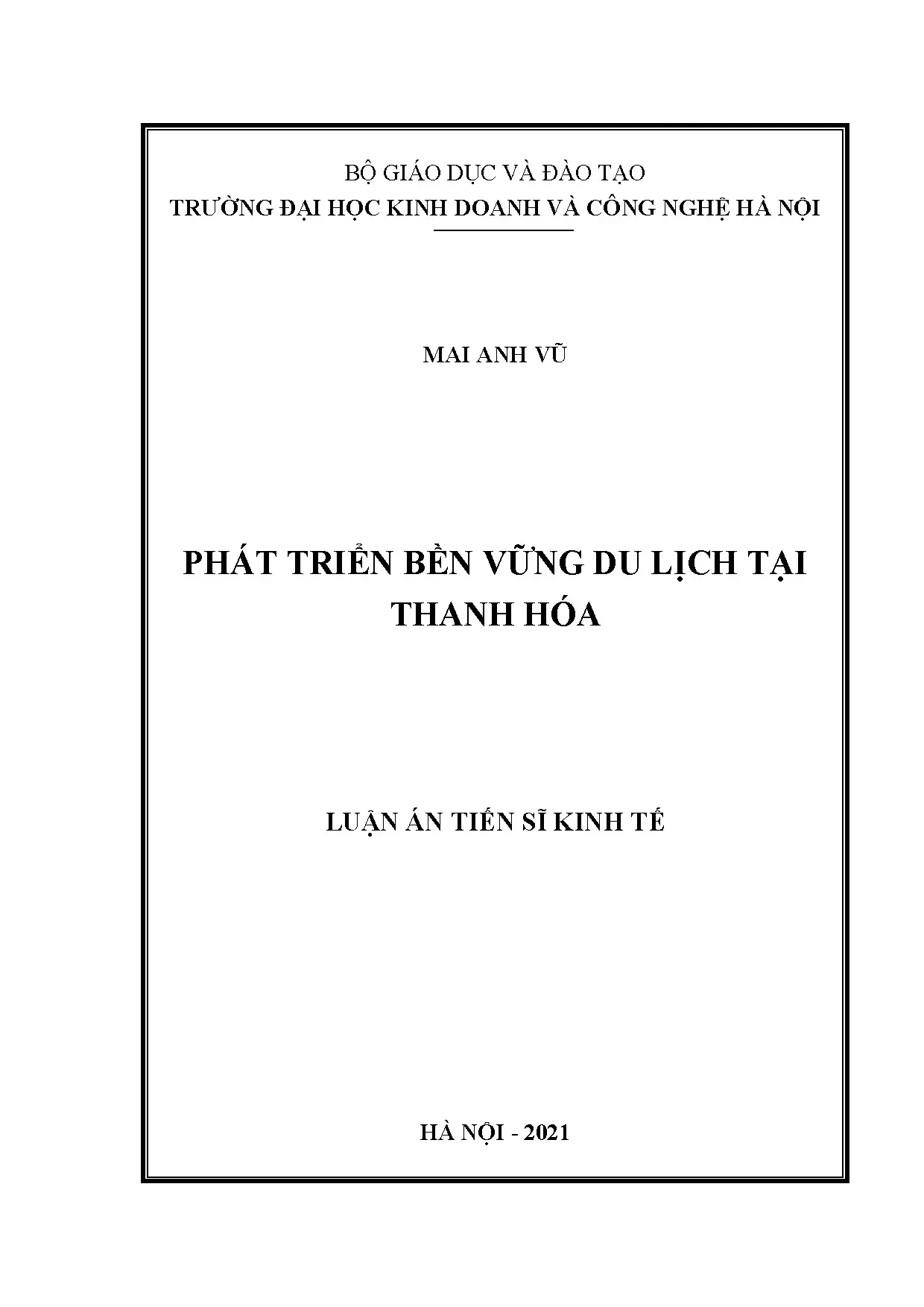 Luận án tiến sĩ kinh tế phát triển bền vững du lịch tại than