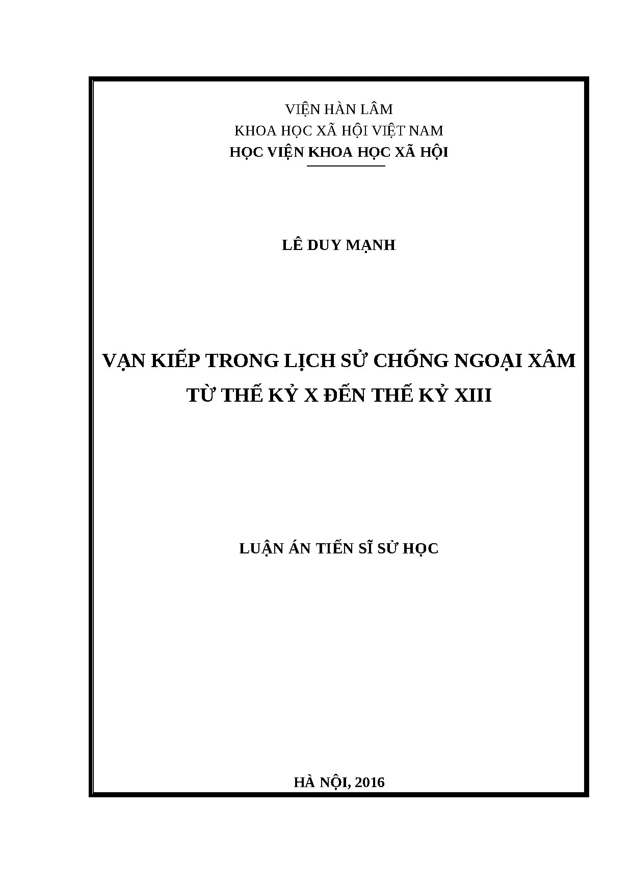 Luận án vạn kiếp trong lịch sử chống ngoại xâm từ thế kỷ x đ