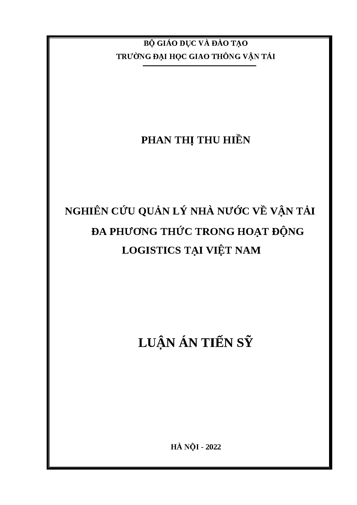 Nghiên cứu quản lý nhà nước về vận tải đa phương thức trong