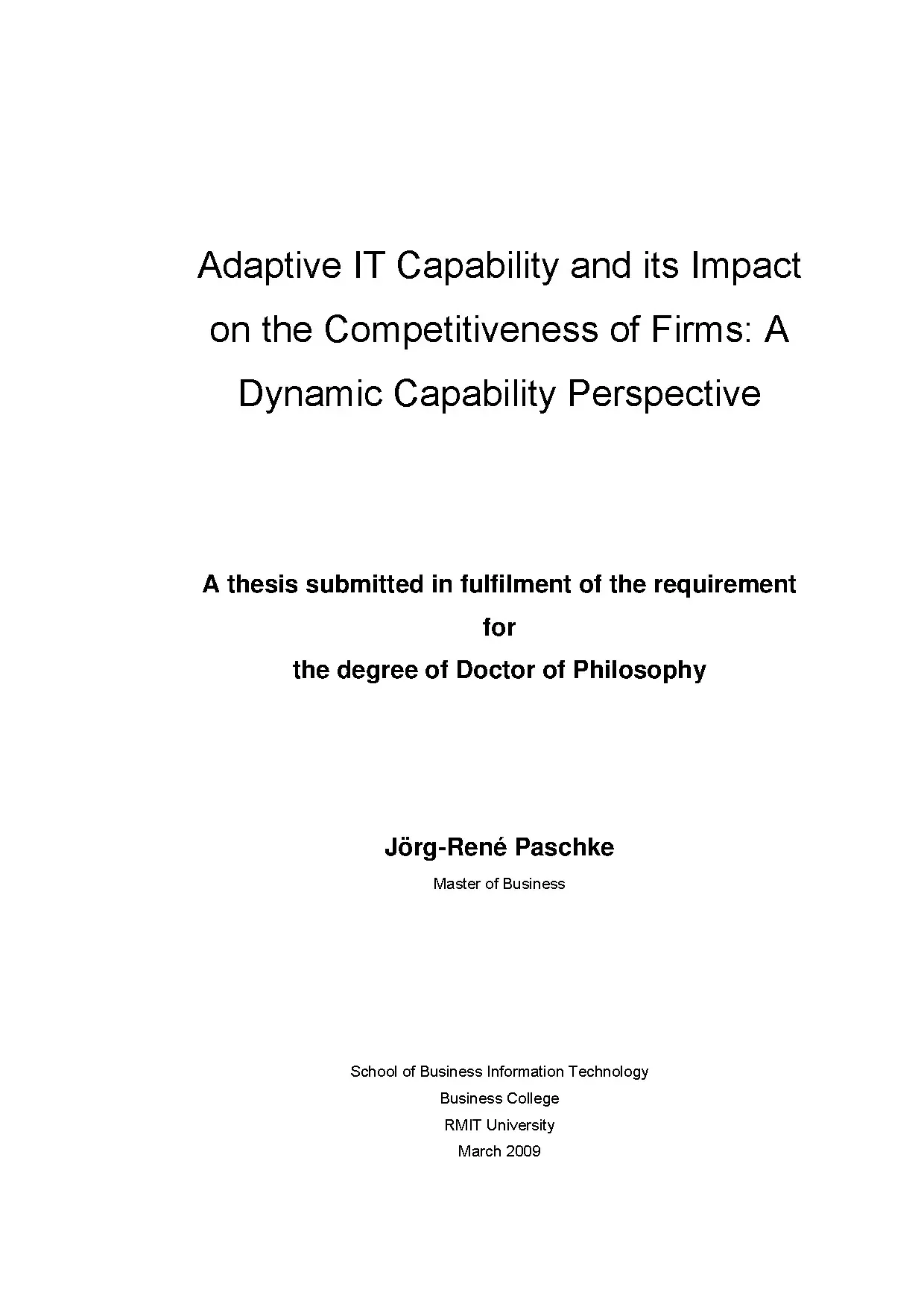 Doctoral thesis of philosophy adaptive it capability and its