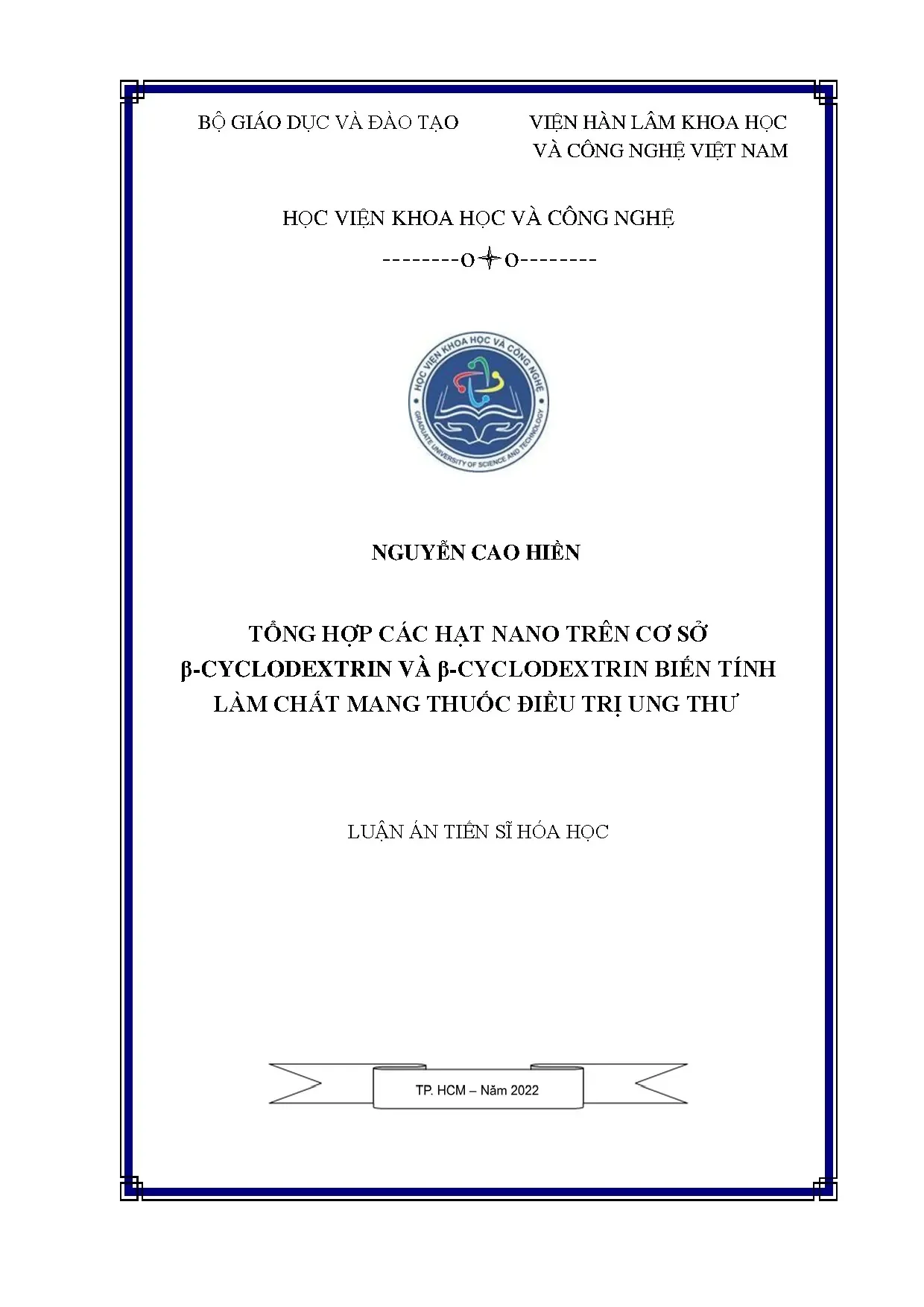 Tổng hợp các hạt nano trên cơ sở β cyclodextrin và β cyclode