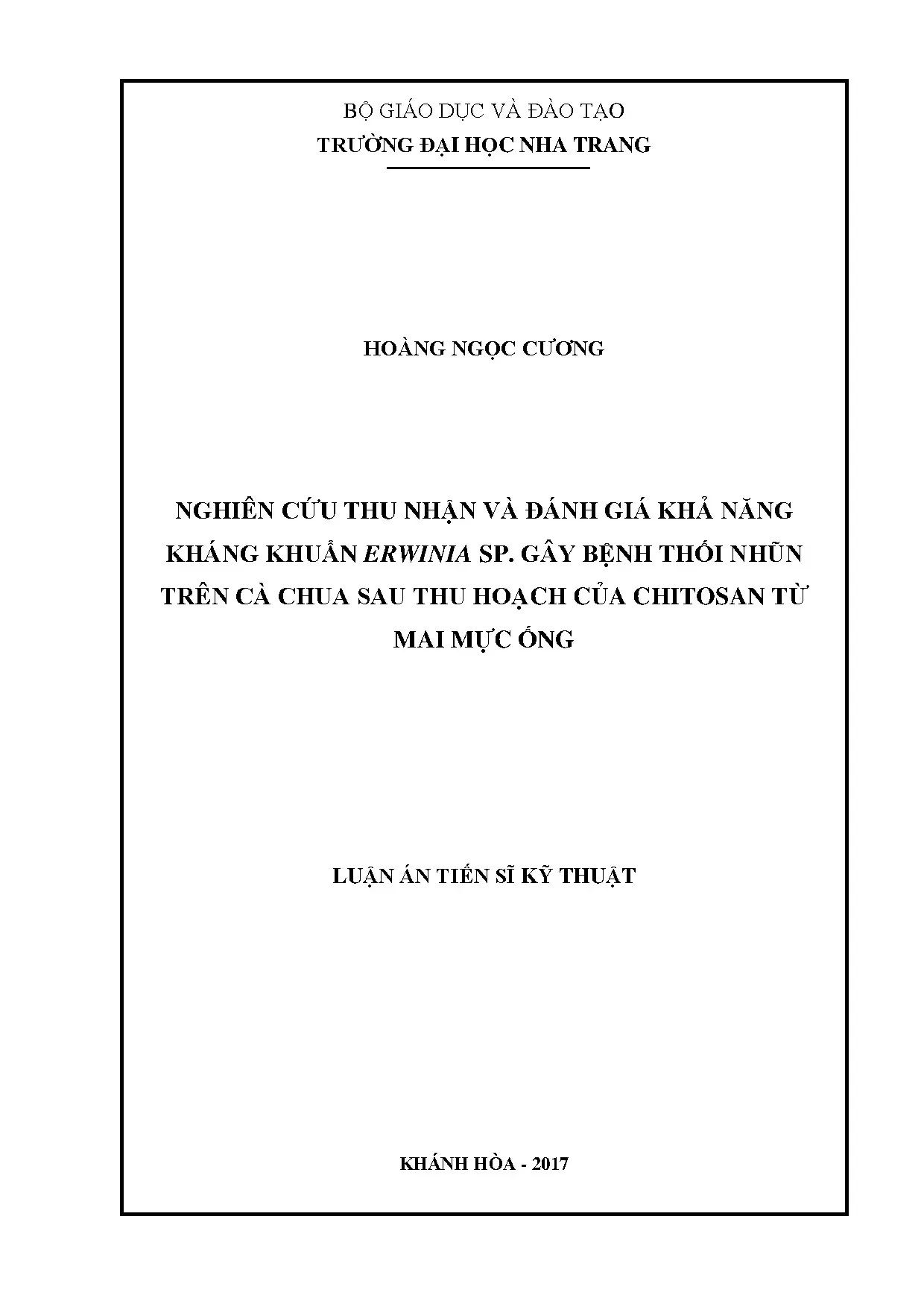 Chitosan từ mai mực ống kháng khuẩn Erwinia trên cà chua