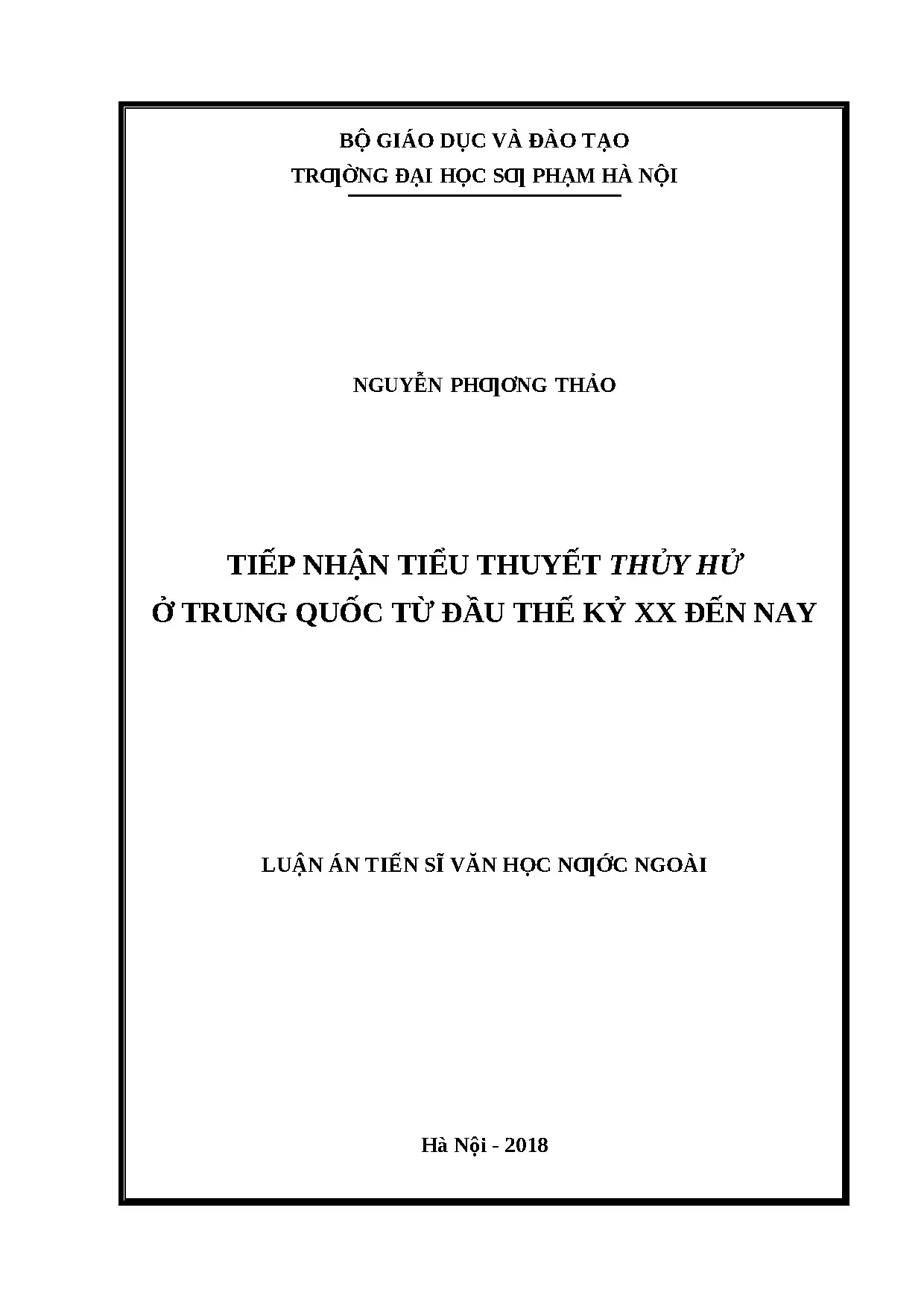 Luận án tiến sĩ về tiếp nhận tiểu thuyết Thủy hử ở Trung Quốc