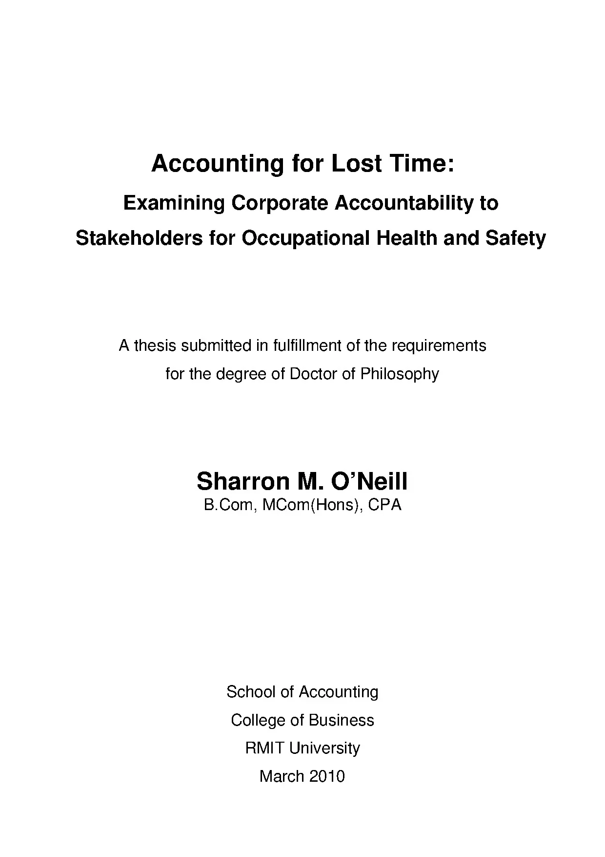 Doctoral thesis of philosophy accounting for lost time exami