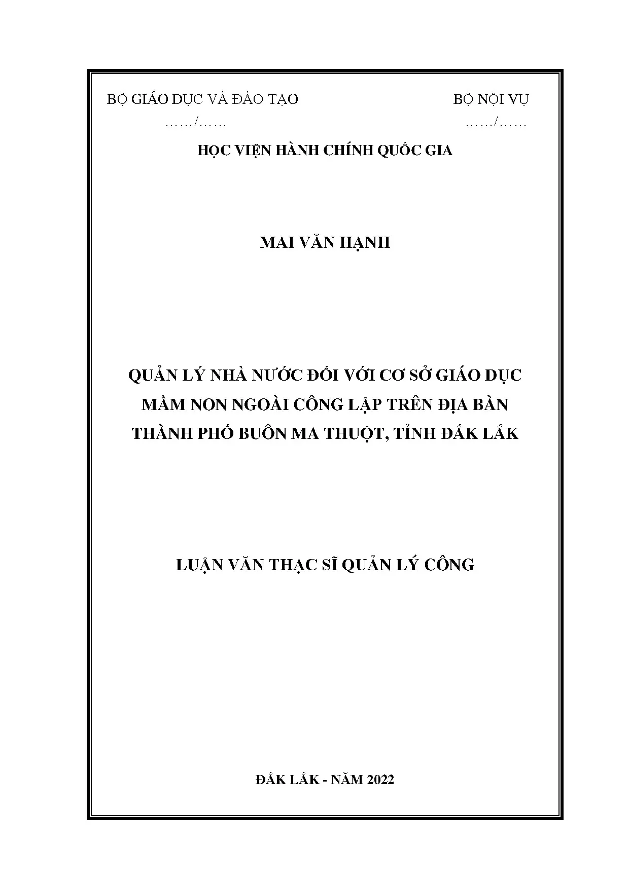 Quản lý nhà nước đối với cơ sở giáo dục mầm non ngoài công l