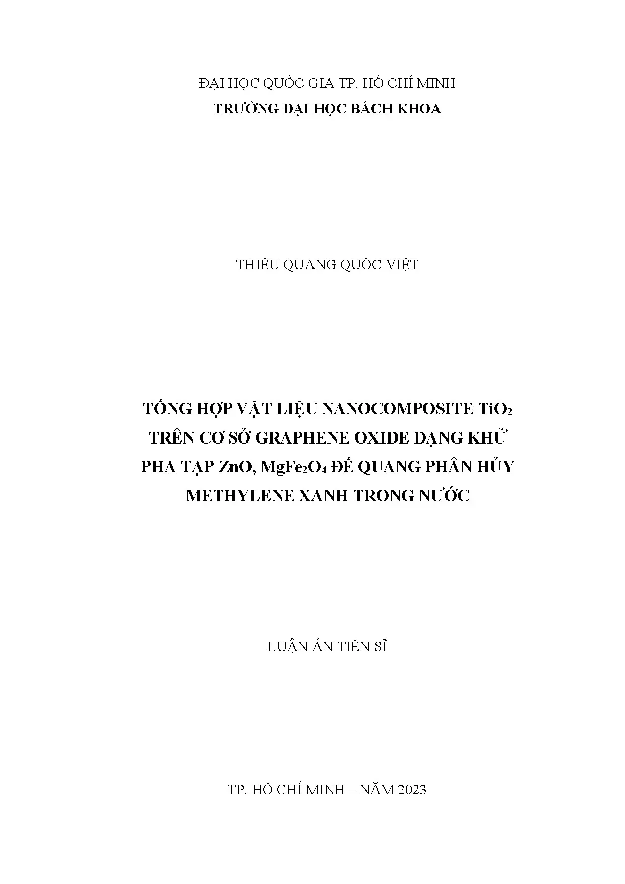 Tổng hợp vật liệu nanocomposite tio2 trên cơ sở graphene oxi