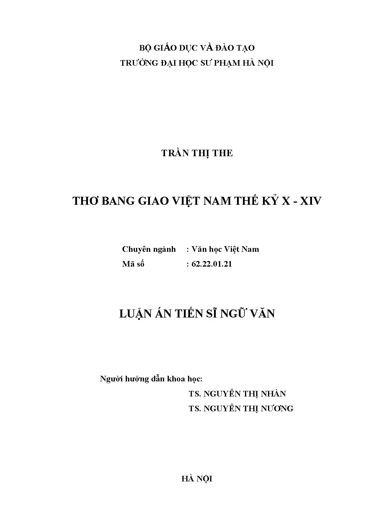 Luận án tiến sĩ thơ bang giao việt nam thế kỷ x xiv