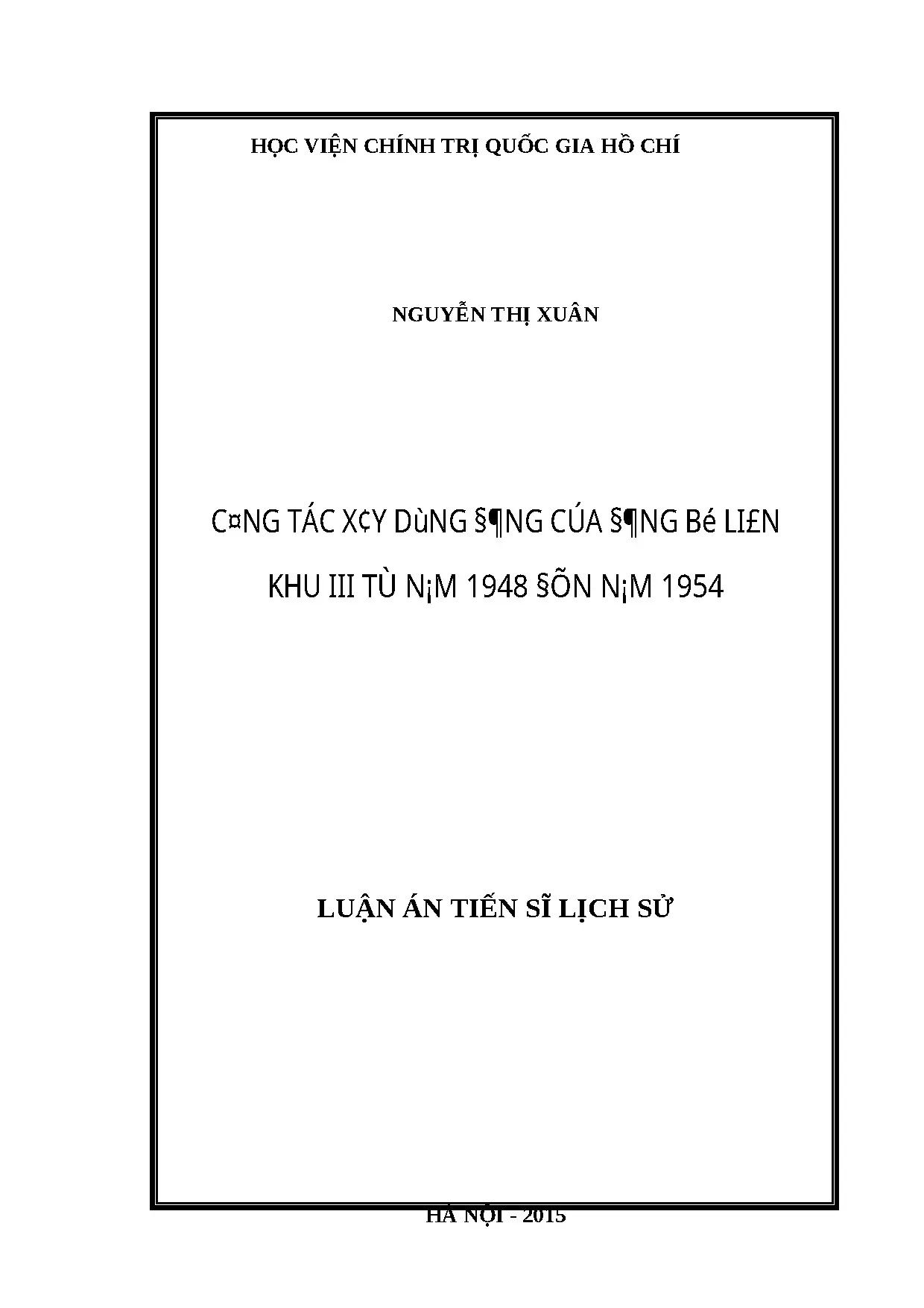 Luận án công tác xây dựng đảng của đảng bộ liên khu iii từ n
