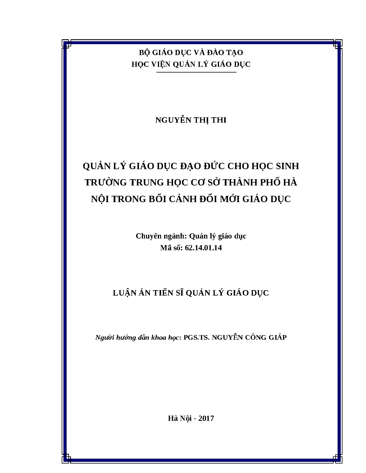 Luận án quản lý giáo dục đạo đức cho học sinh trường trung h