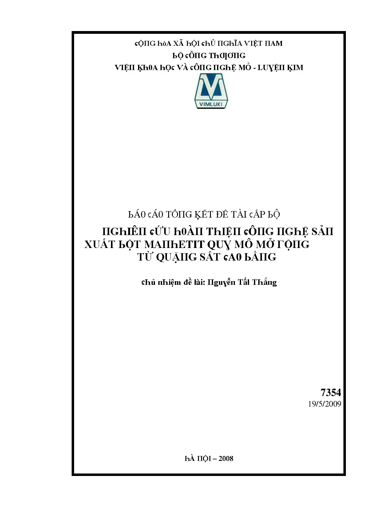 Nghiên cứu hoàn thiện công nghệ sản xuất bột manhetit quy mô