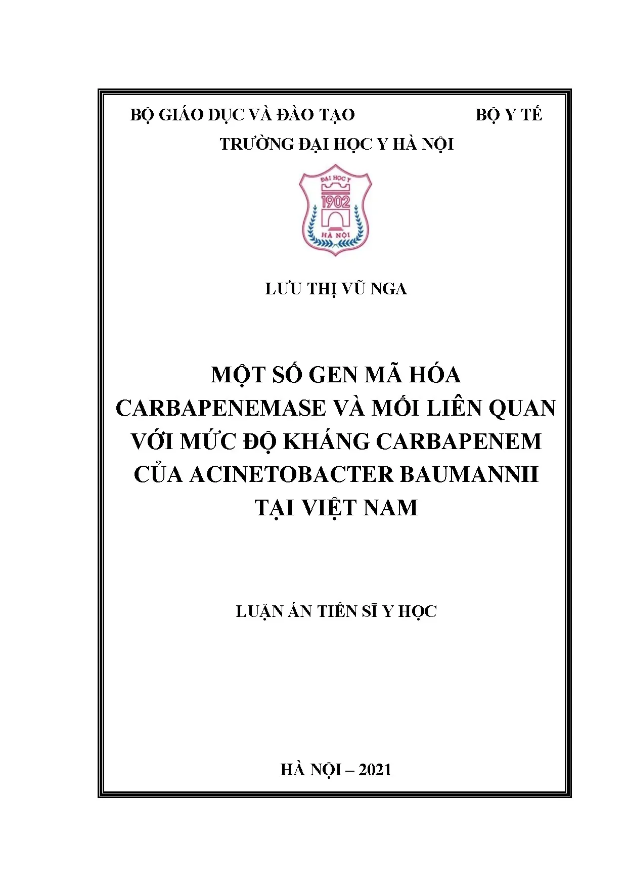 Luận án tiến sĩ gen mã hoá carbapenemase tại Việt Nam