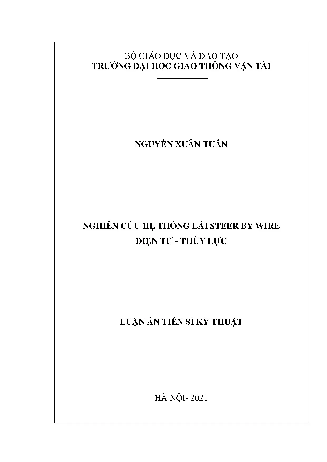 Luận án tiến sĩ hệ thống lái Steer by Wire điện tử thủy lực