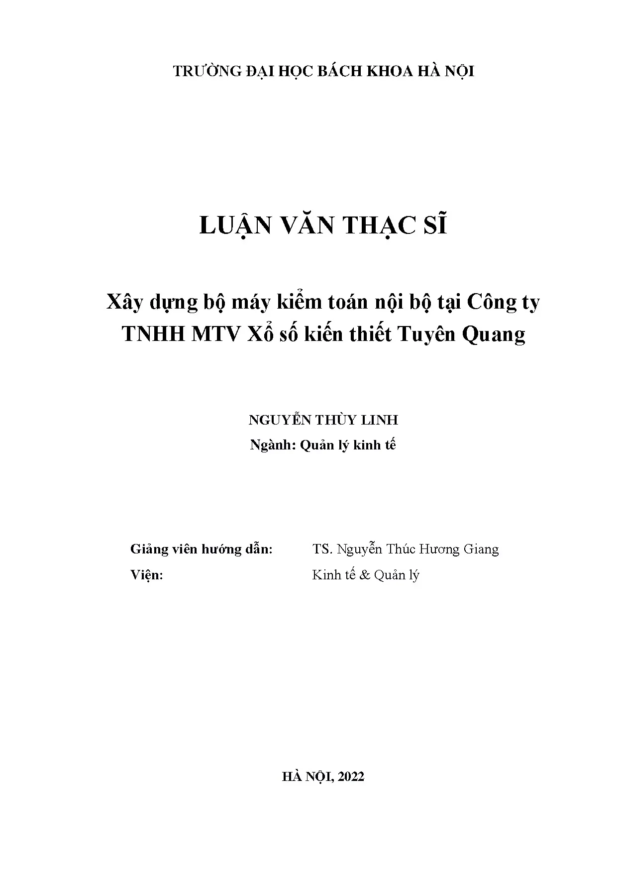Xây dựng bộ máy kiểm toán nội bộ tại công ty tnhh mtv xổ số