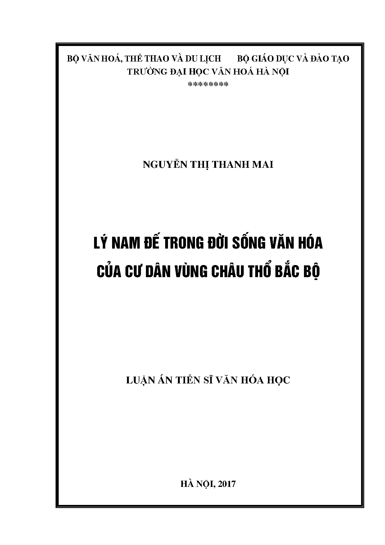 Luận án tiến sĩ lý nam đế trong đời sống văn hóa của cư dân