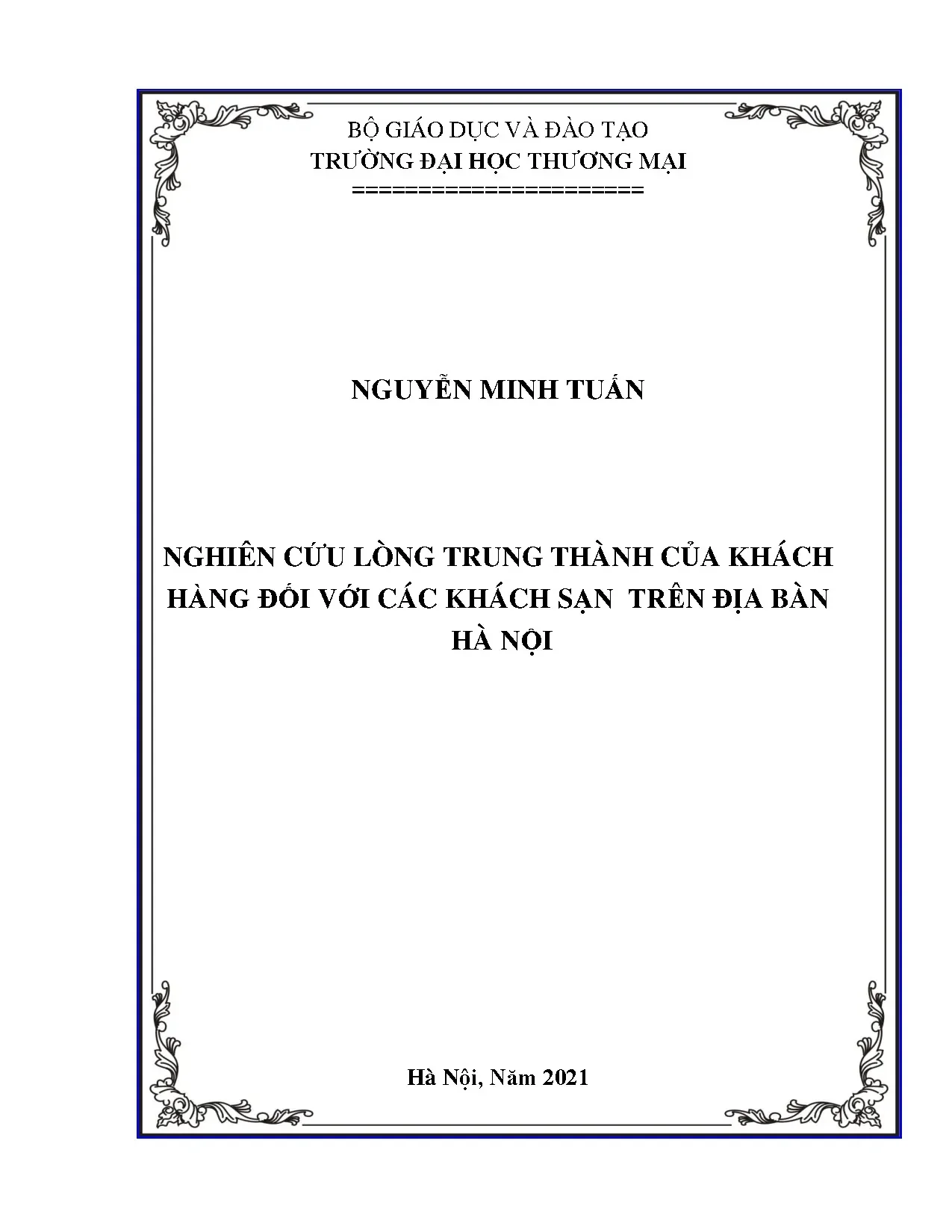 Nghiên cứu lòng trung thành của khách hàng đối với khách sạn Hà Nội
