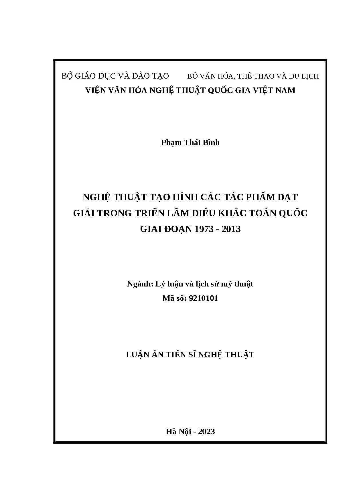 Luận án tiến sĩ nghệ thuật tạo hình các tác phẩm đạt giải tr