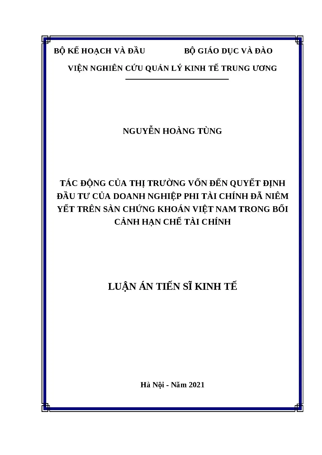 Tác động thị trường vốn đến quyết định đầu tư doanh nghiệp phi tài chính