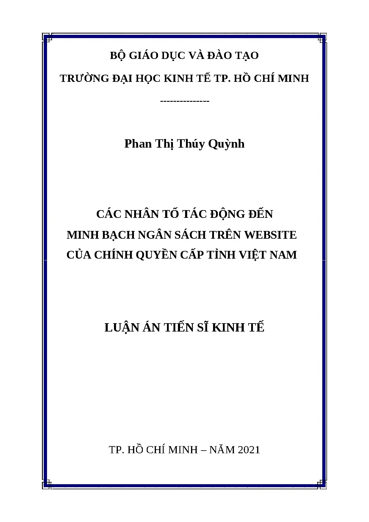 Minh bạch ngân sách cấp tỉnh Việt Nam: Các nhân tố tác động
