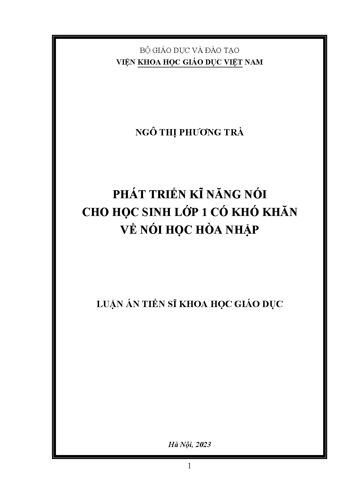 Phát triển kĩ năng nói cho học sinh lớp 1 có khó khăn về n