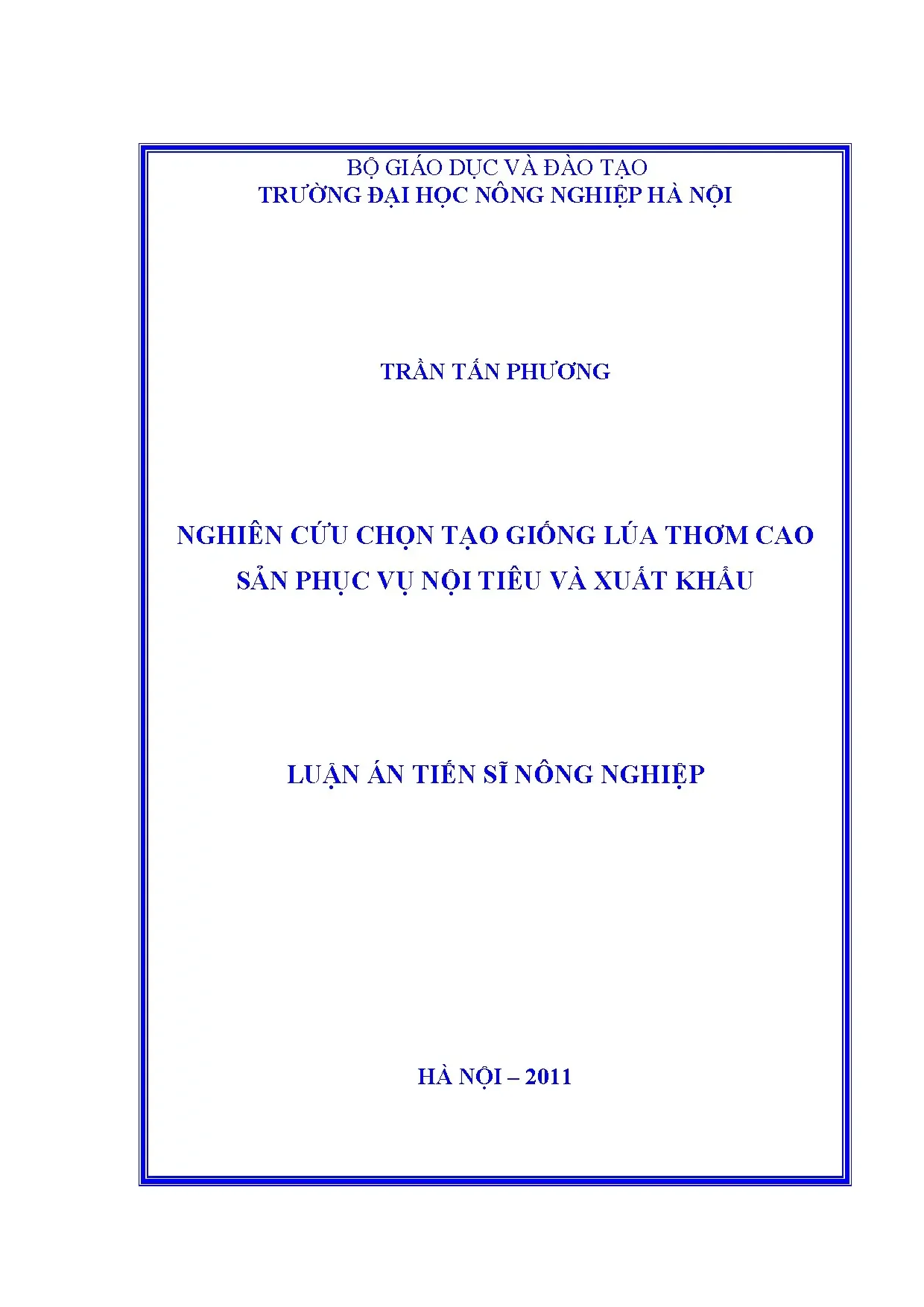 Luận án tiến sĩ nông nghiệp nghiên cứu chọn tạo giống lúa th