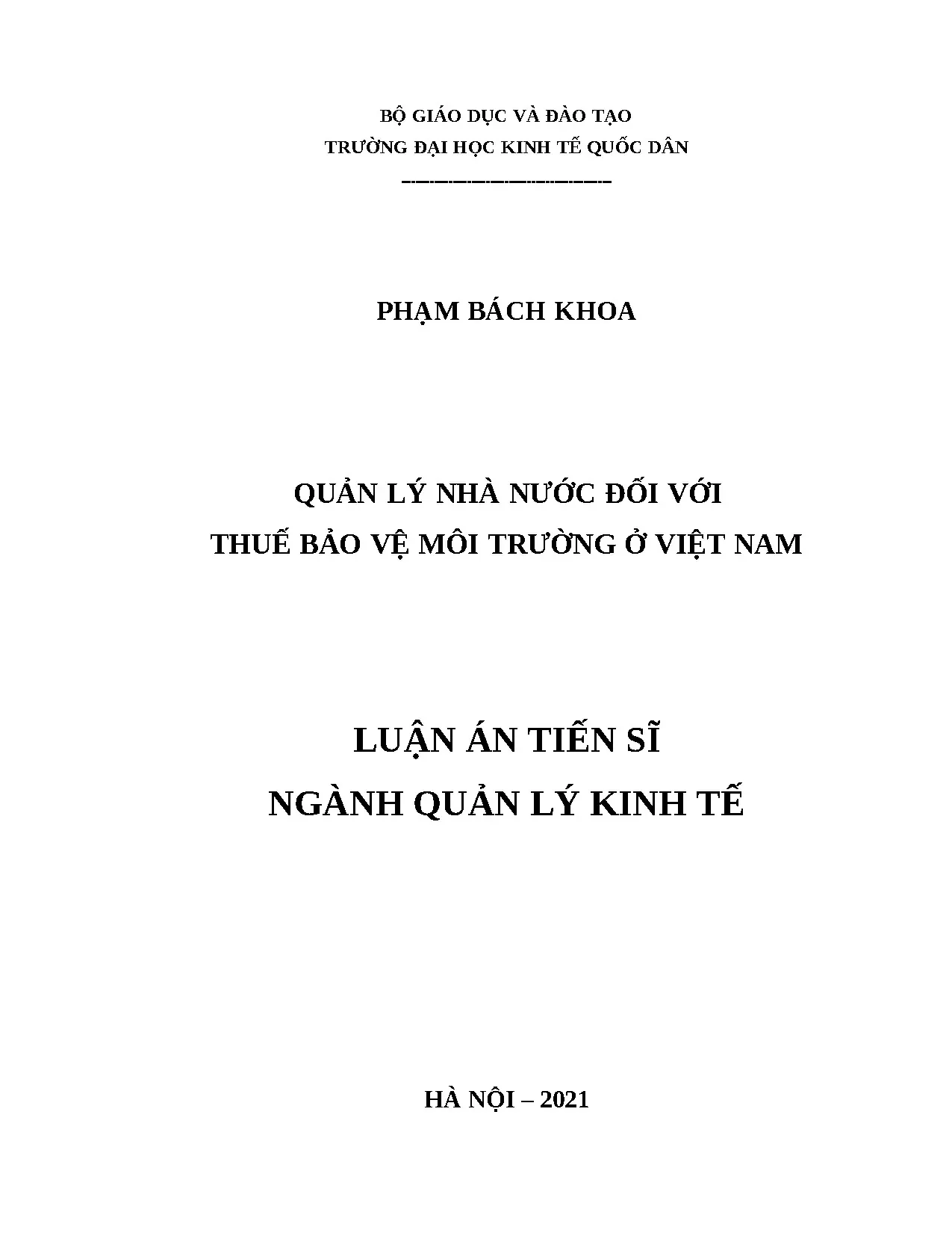 Quản lý nhà nước đối với thuế bảo vệ môi trường ở Việt Nam
