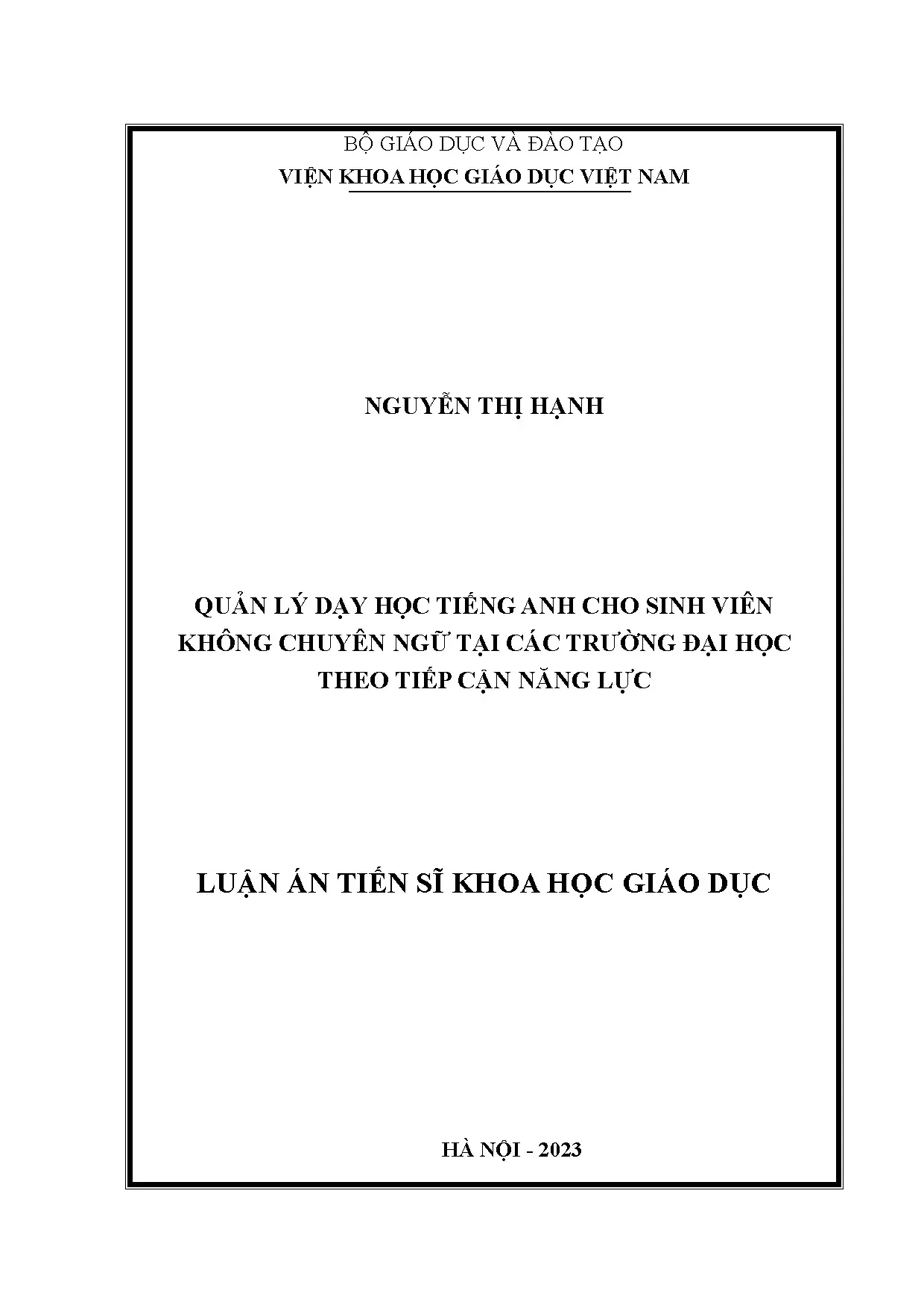 Quản lý dạy học tiếng Anh sinh viên không chuyên ngữ theo tiếp cận năng lực