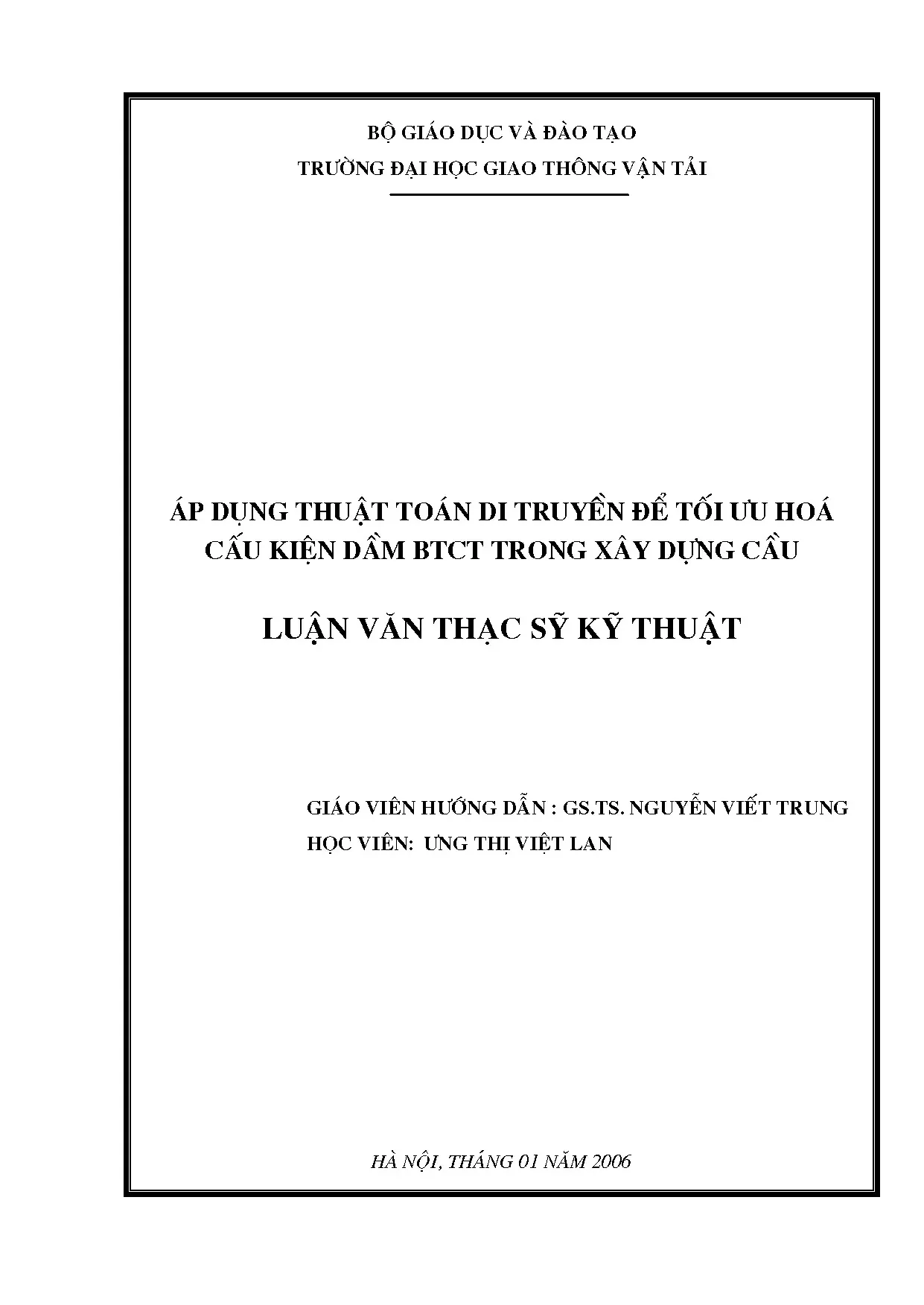 Ứng dụng thuật toán di truyền để tối ưu hóa cấu kiện dầm bê