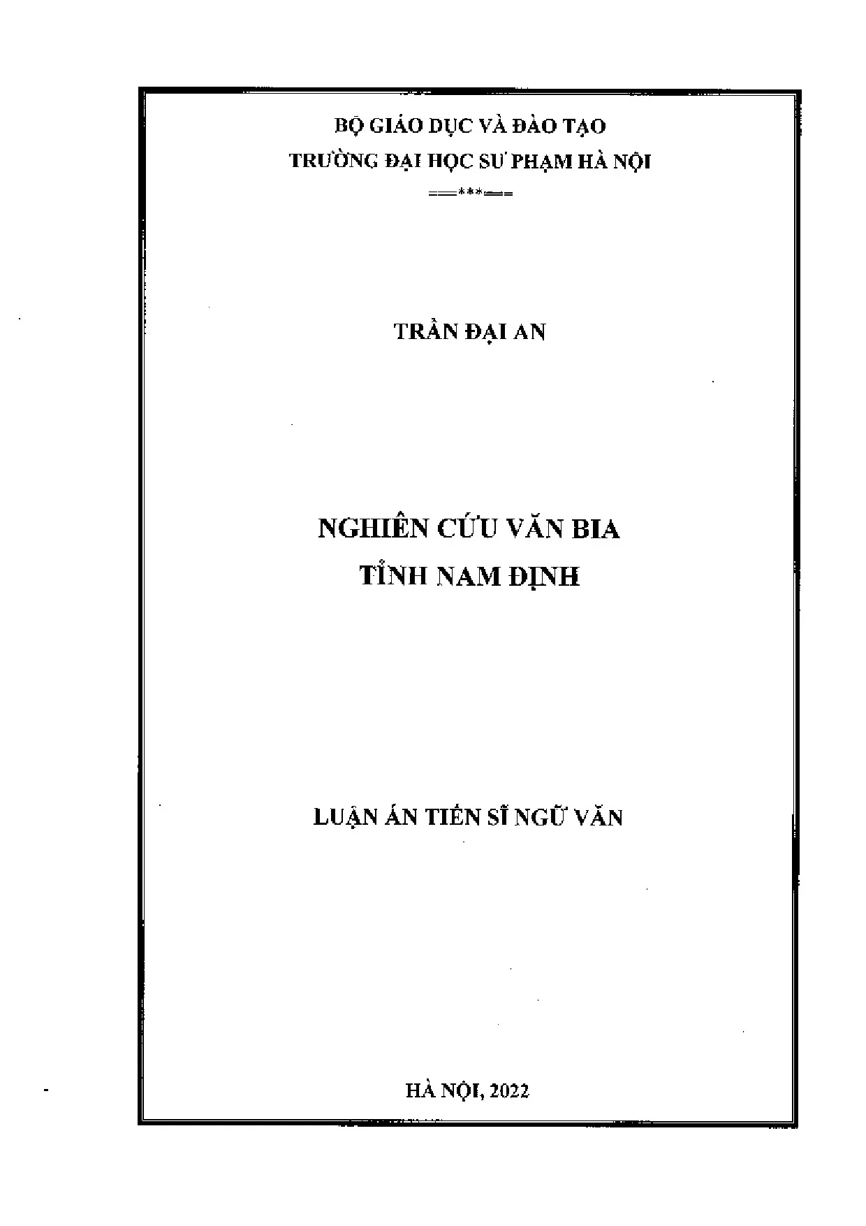 Luận án tiến sĩ nghiên cứu văn bia tỉnh nam định