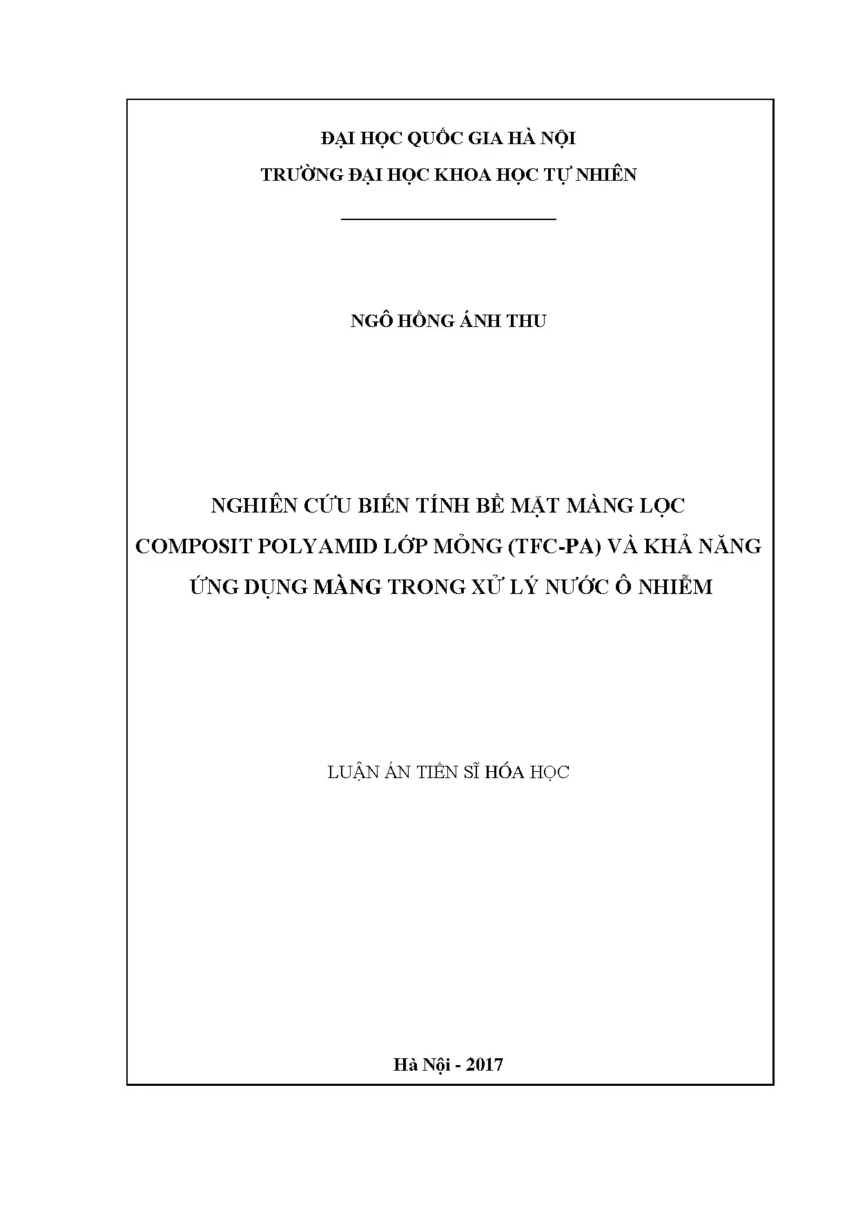 Nghiên cứu biến tính bề mặt màng lọc composit polyamid lớp m